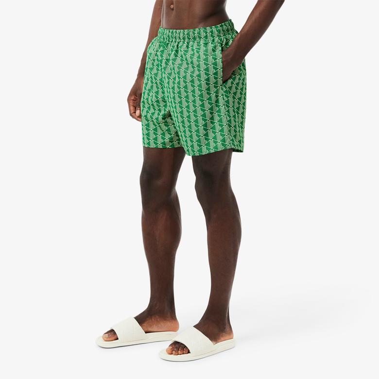Lacoste Mid Monogram Print Swim Erkek Yeşil Mayo