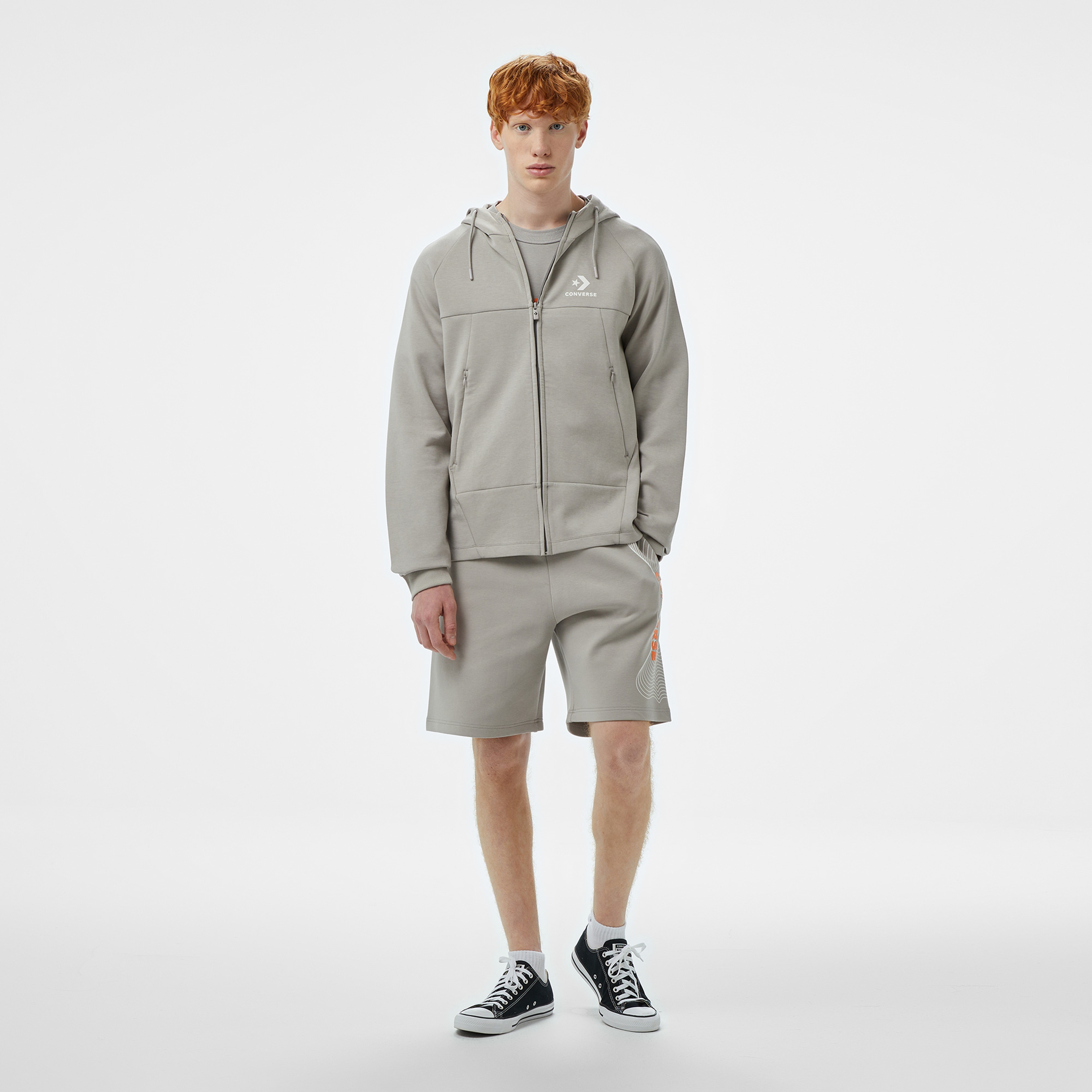 Converse Star Chevron Baskılı Regular Fit Erkek Gri Hoodie