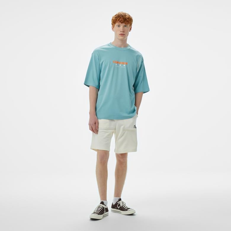 Converse Star Chevron Oversize Fit Baskılı Erkek Mavi T-shirt