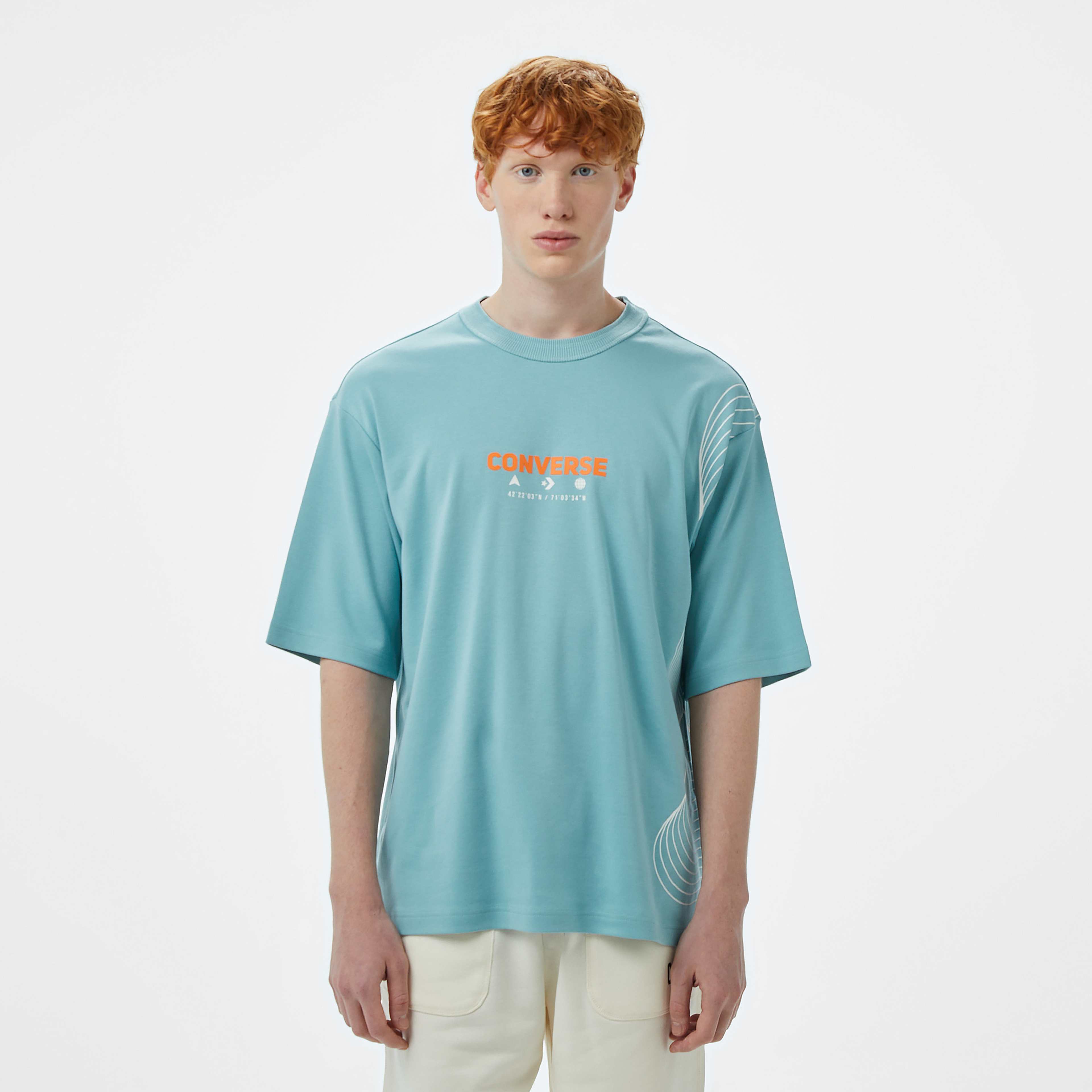 Converse Star Chevron Oversize Fit Baskılı Erkek Mavi T-shirt