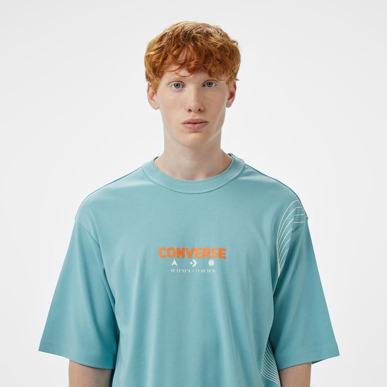 Converse Star Chevron Oversize Fit Baskılı Erkek Mavi T-shirt