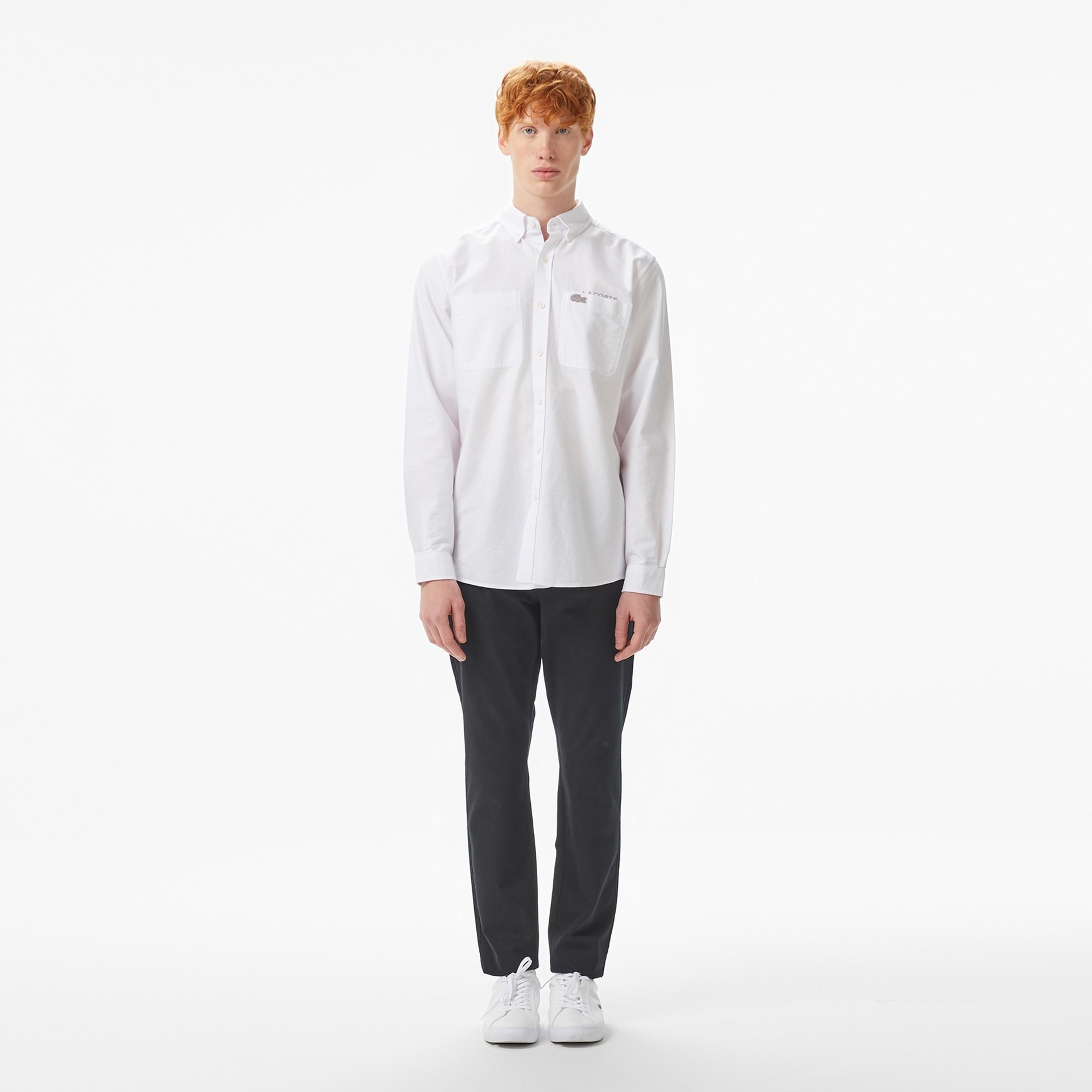 Erkek Regular Fit Düğmeli Yaka Beyaz Gömlek