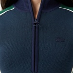 Kadın Classic Fit Kısa Kollu Yarım Fermuarlı Renk Bloklu Lacivert Elbise