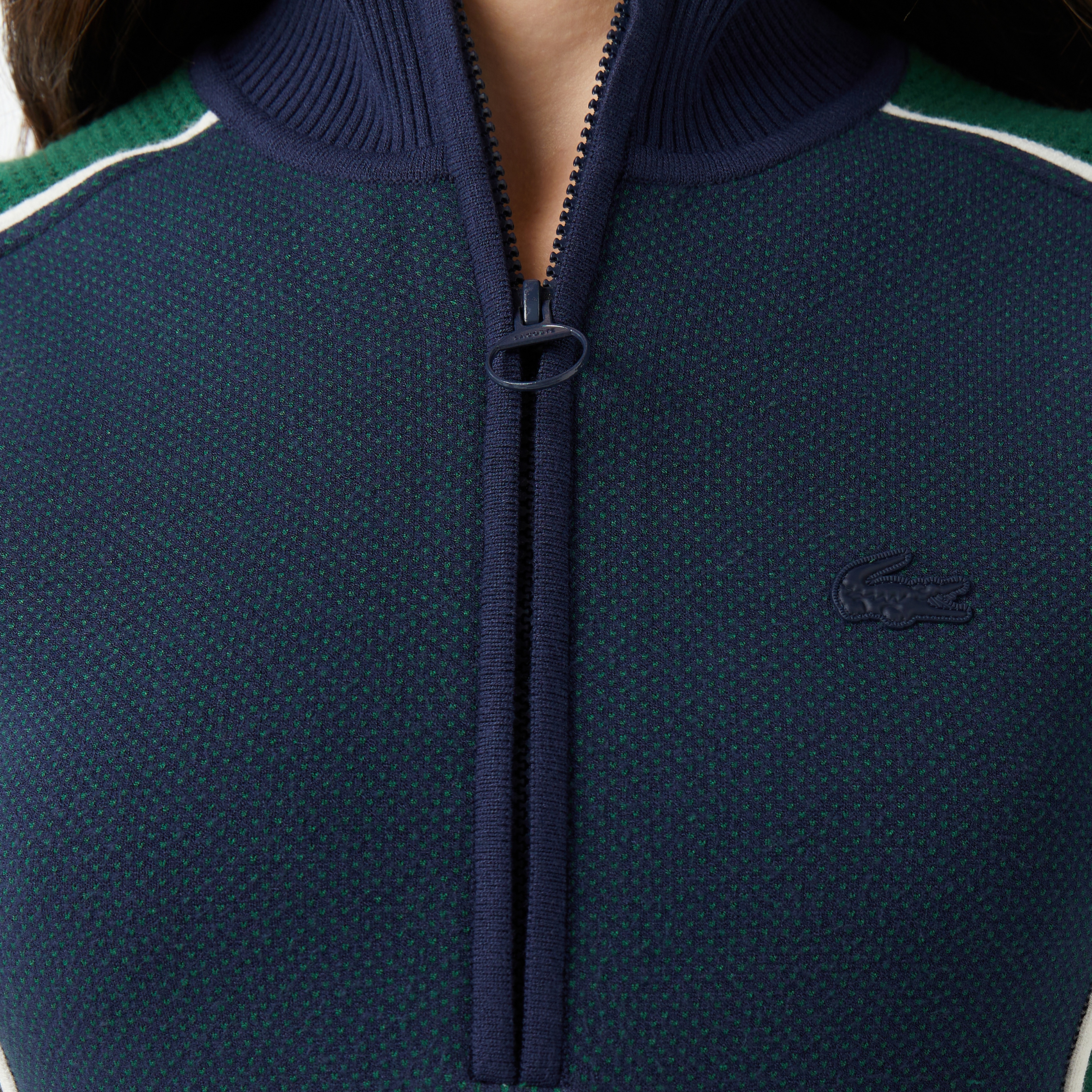 Kadın Classic Fit Kısa Kollu Yarım Fermuarlı Renk Bloklu Lacivert Elbise