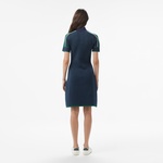 Kadın Classic Fit Kısa Kollu Yarım Fermuarlı Renk Bloklu Lacivert Elbise