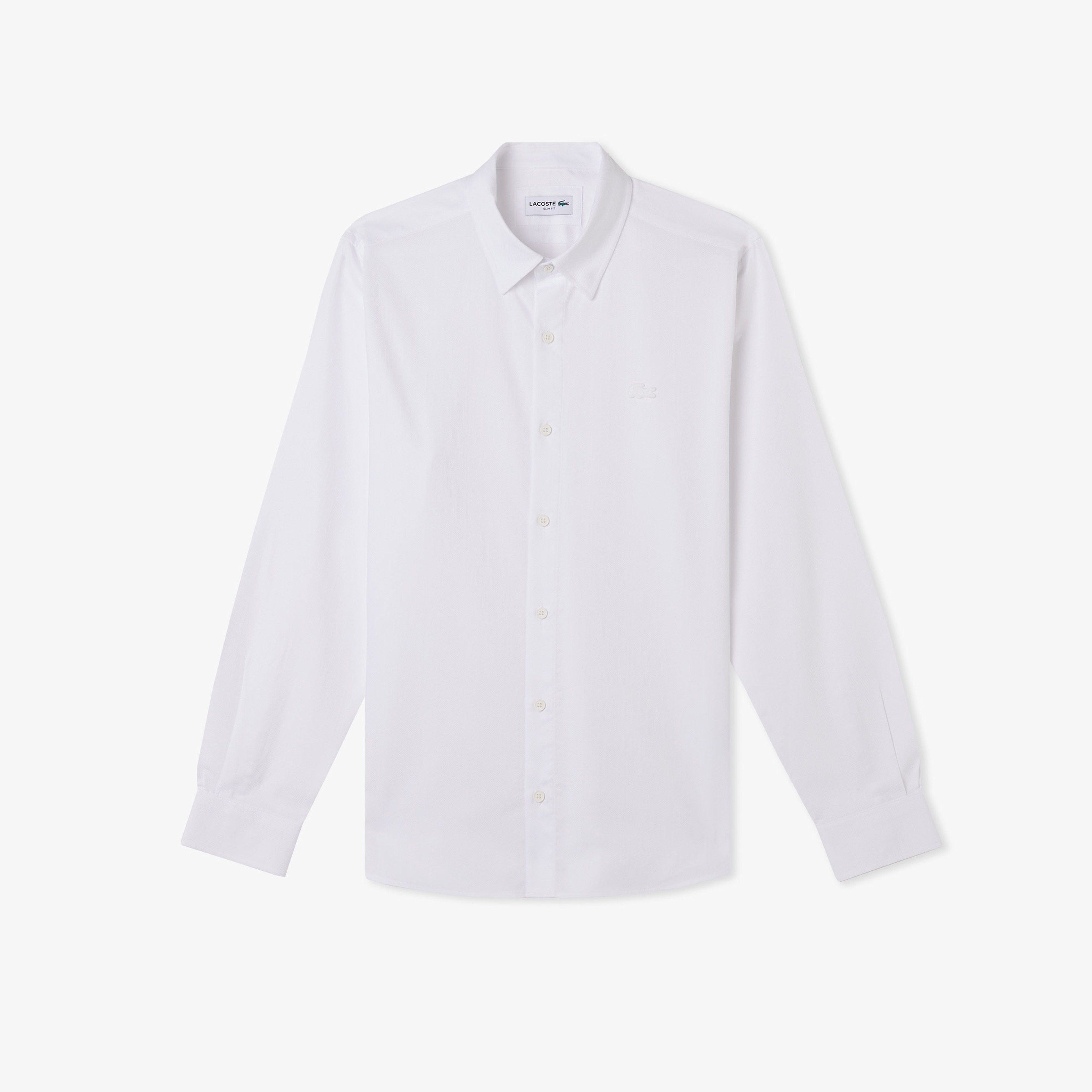 Erkek Slim Fit Düğmeli Yaka Beyaz Gömlek