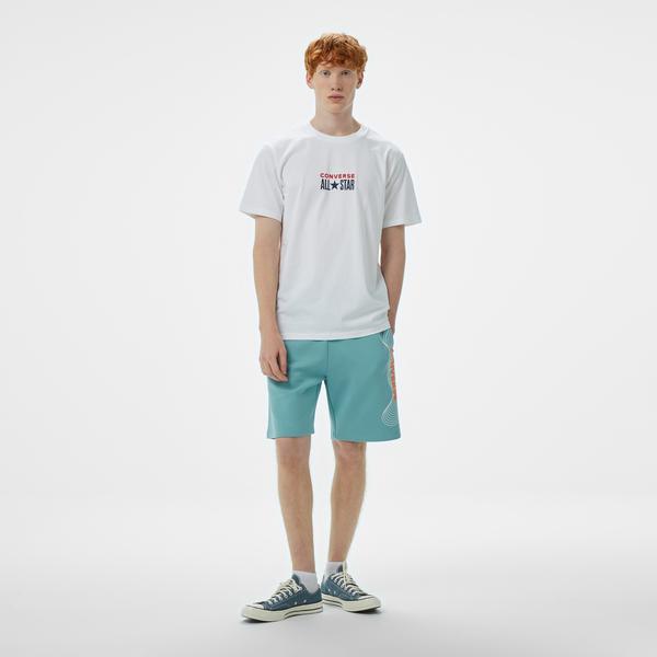 Converse Baskılı Erkek Oversize Fit Mavi Şort