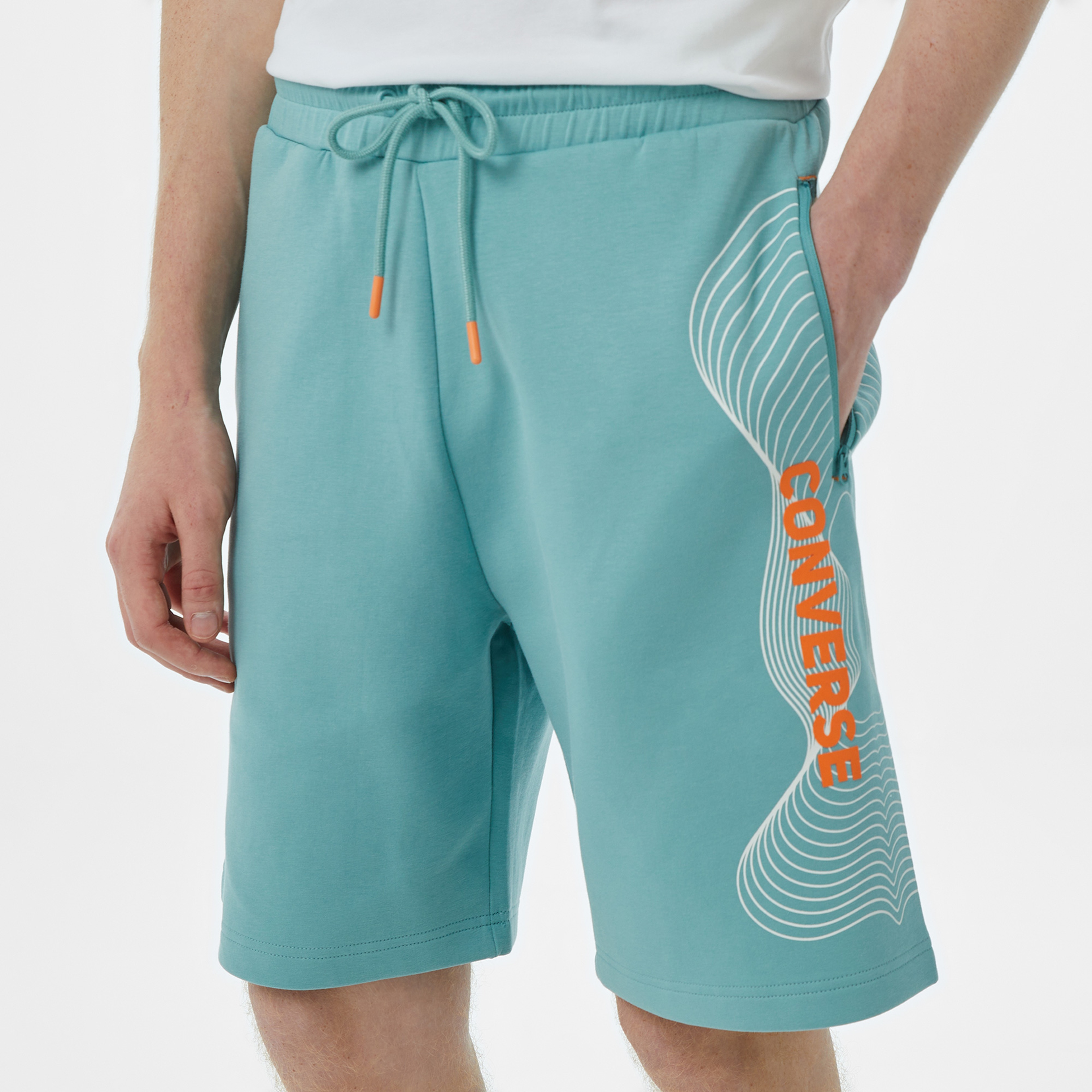 Converse Baskılı Erkek Oversize Fit Mavi Şort