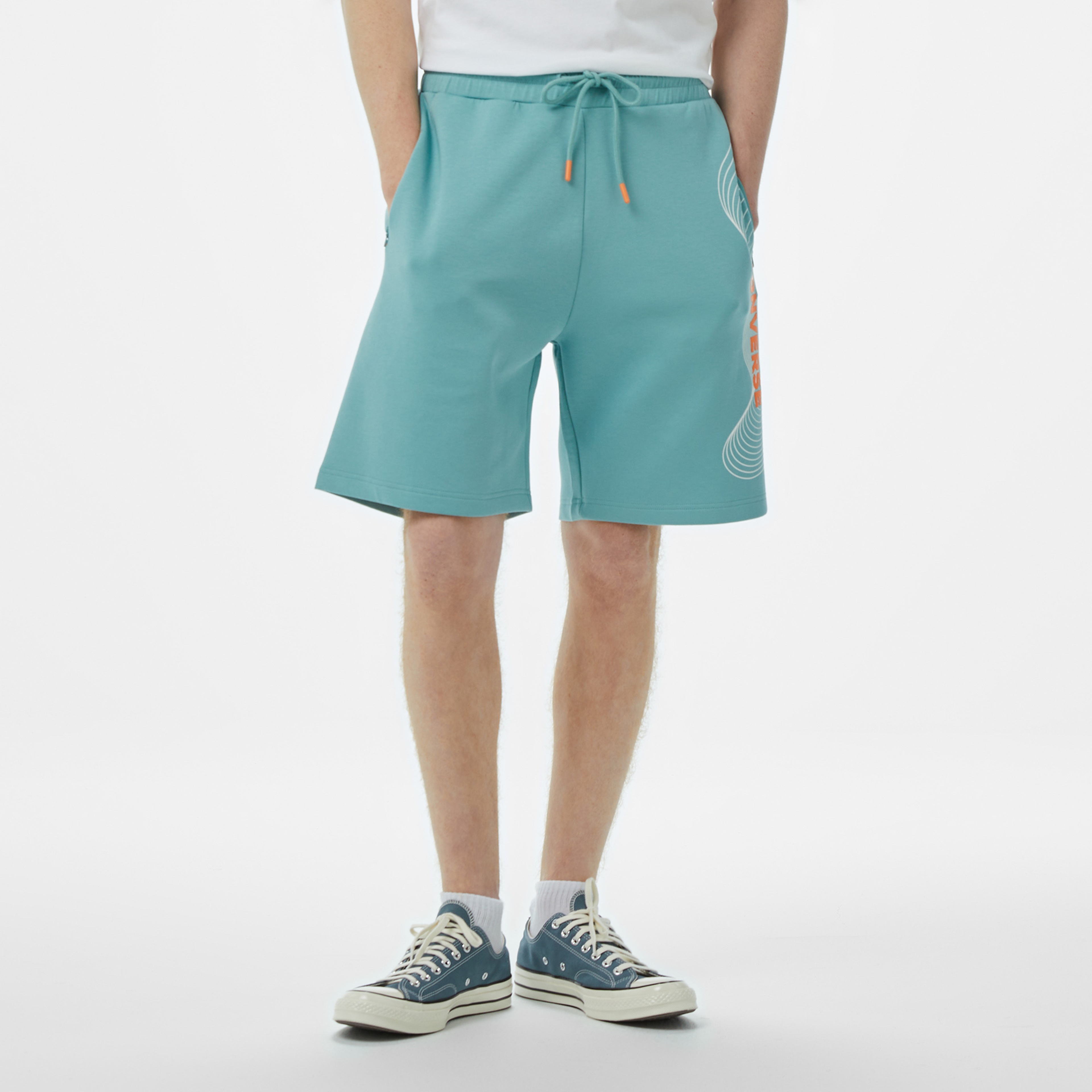 Converse Baskılı Erkek Oversize Fit Mavi Şort