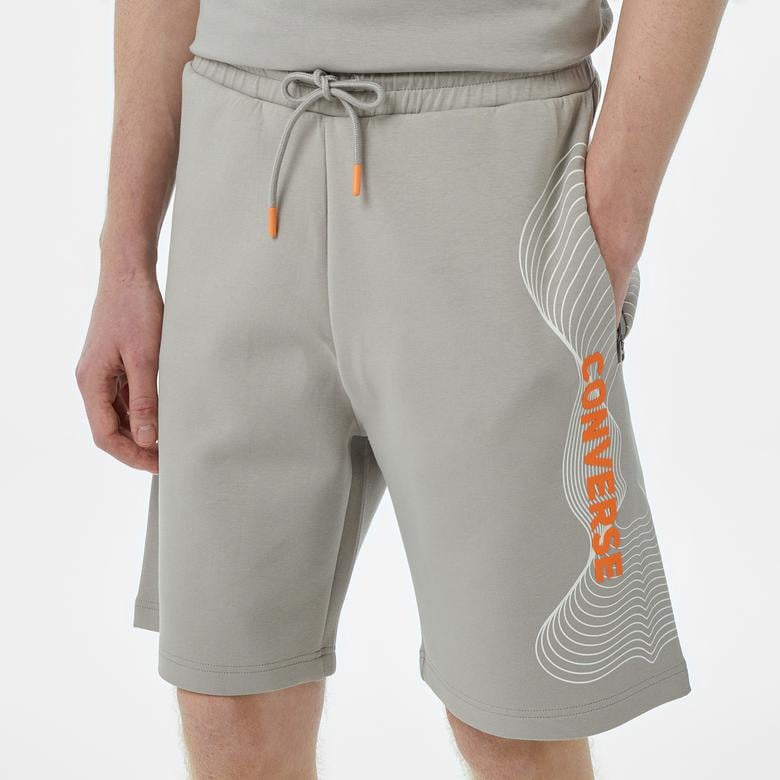 Converse Baskılı Erkek Oversize Fit Gri Şort