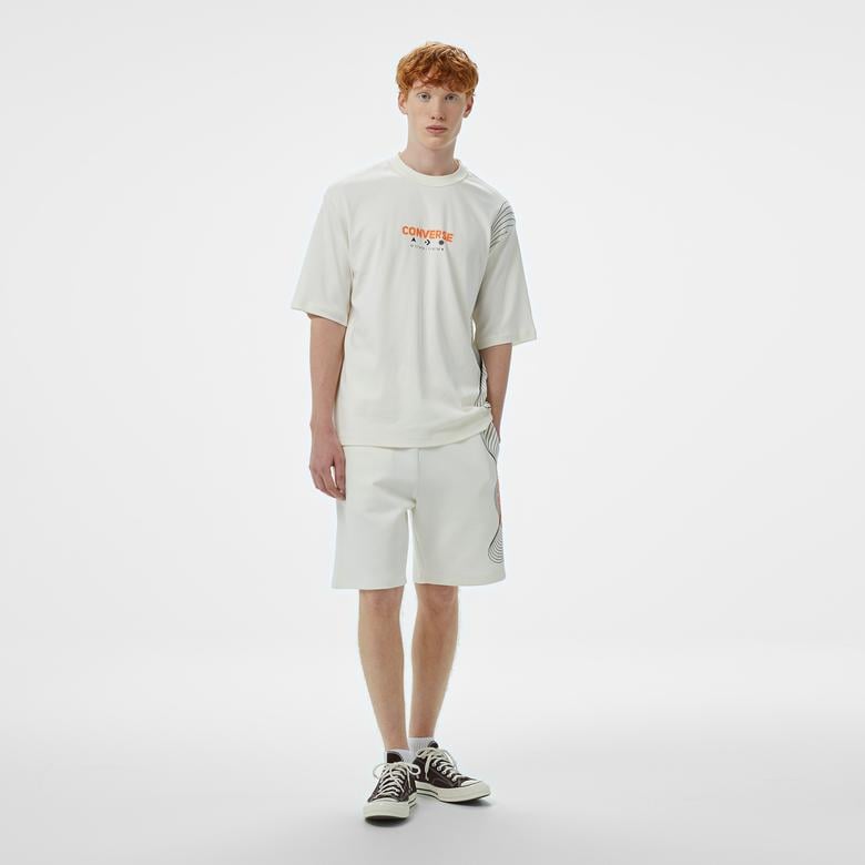 Converse Baskılı Erkek Oversize Fit Krem Şort
