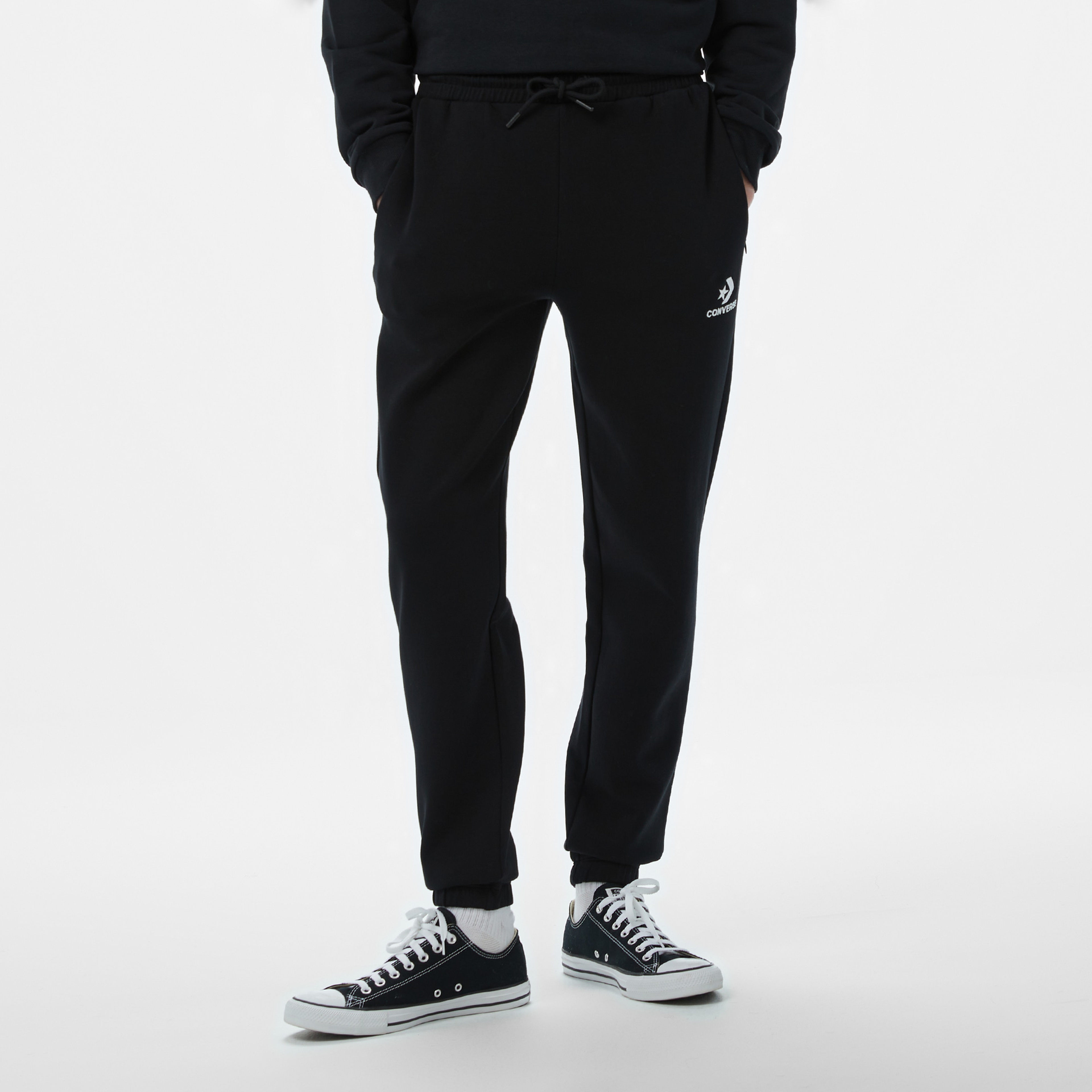 Converse Star Chevron Baskılı Erkek Oversize Fit Siyah Eşofman Alti