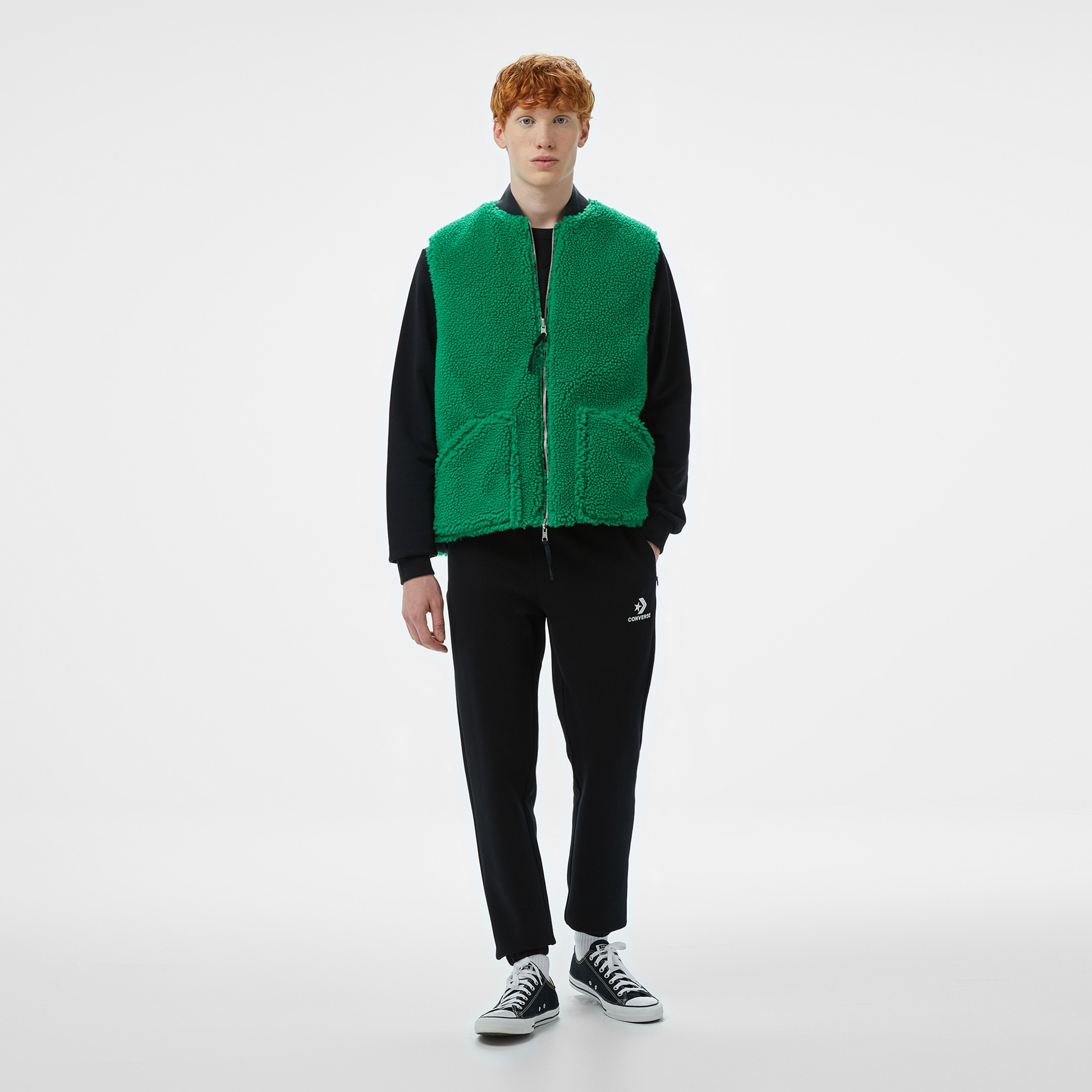 Converse Star Chevron Baskılı Erkek Oversize Fit Siyah Eşofman Alti