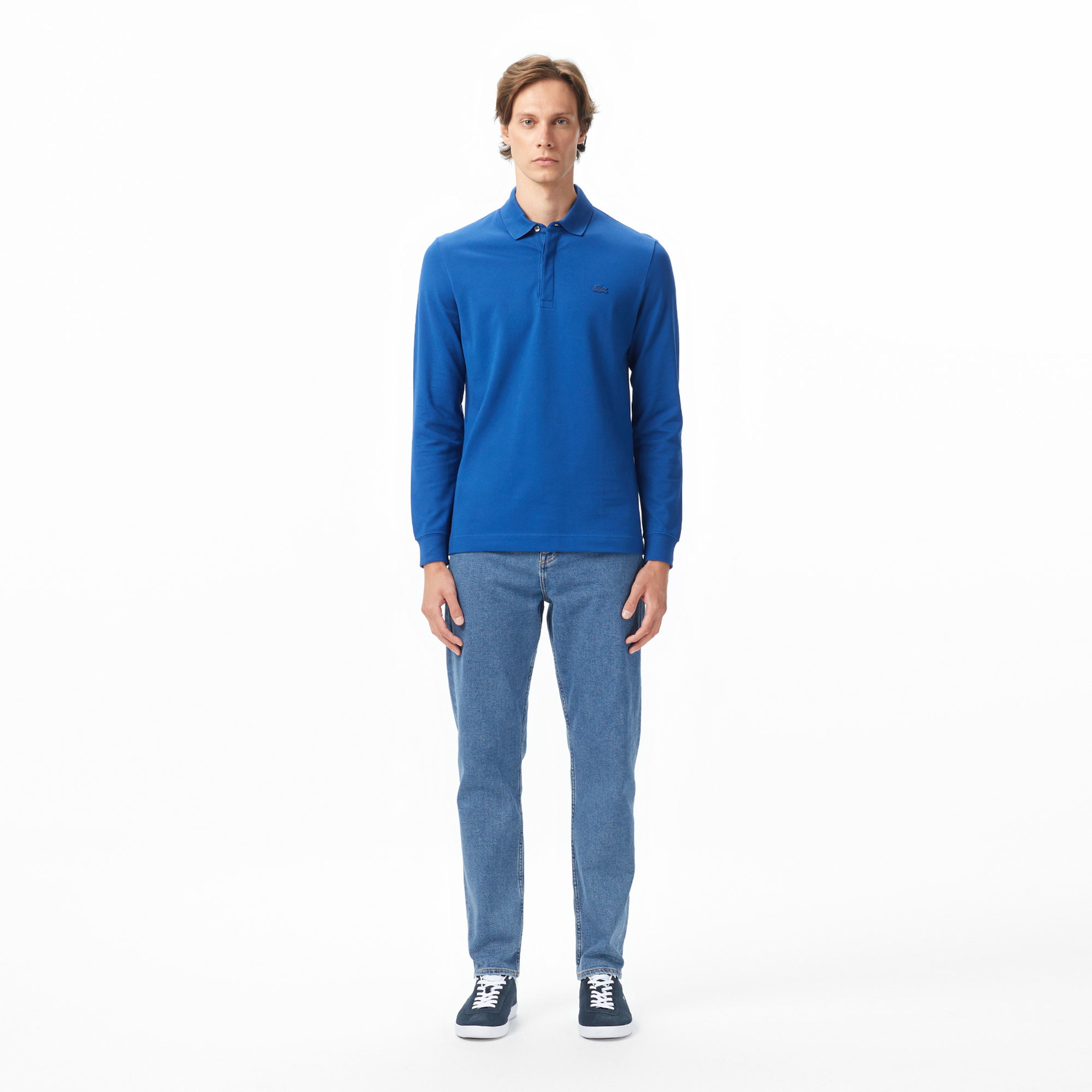 Erkek Regular Fit Uzun Kollu Koyu Mavi Paris Polo