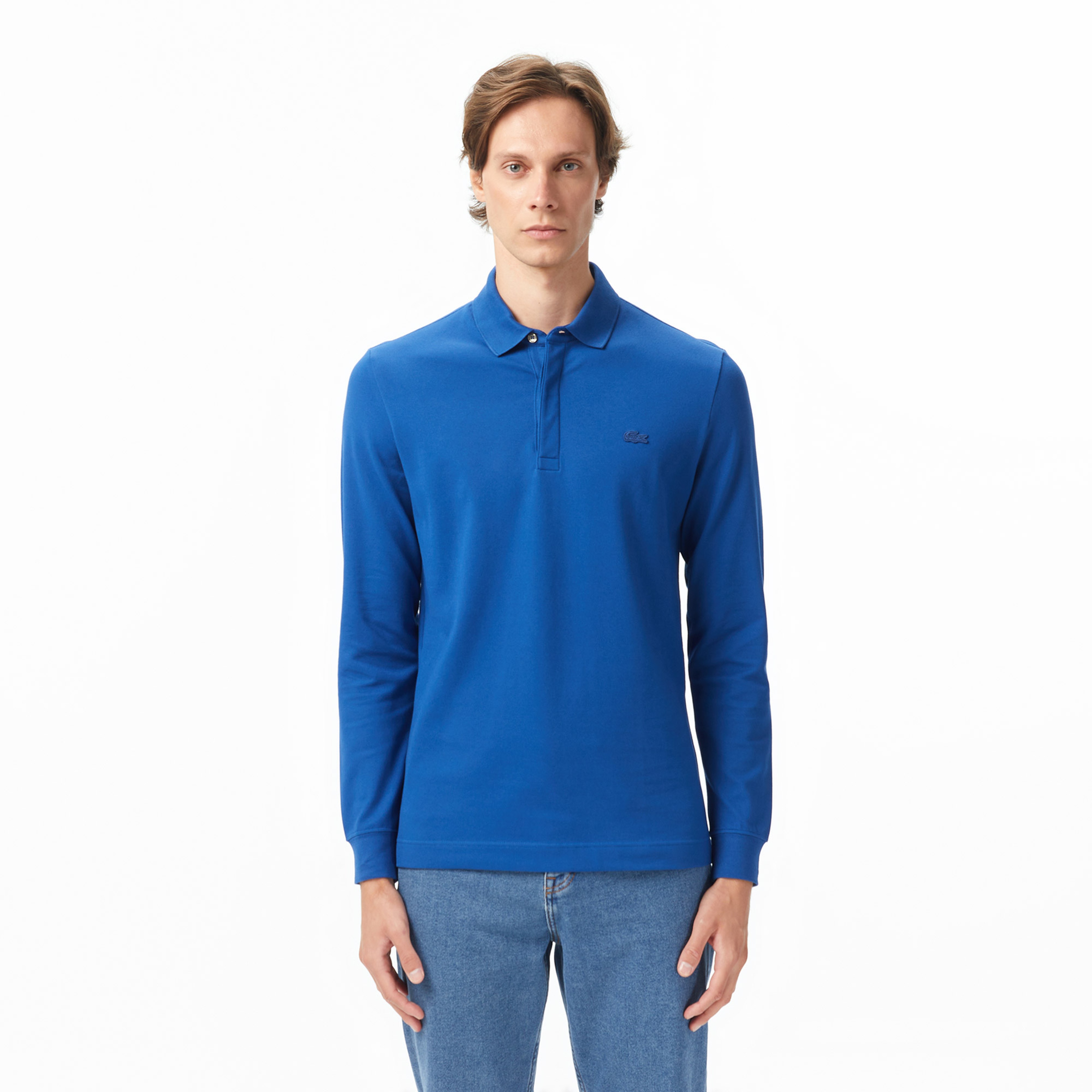 Erkek Regular Fit Uzun Kollu Koyu Mavi Paris Polo