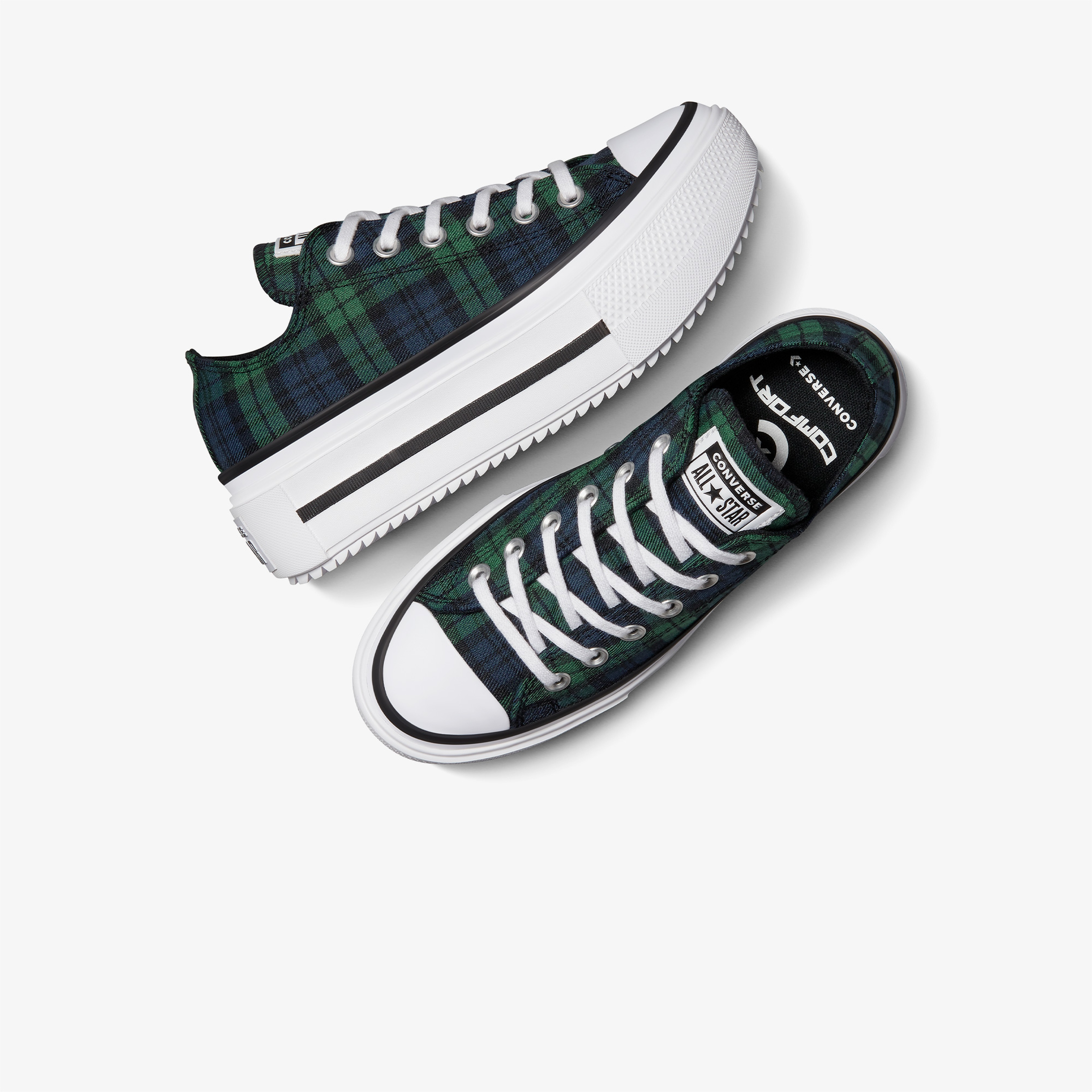 Converse Chuck Taylor All Star Lift Double Stack Plaid Kadın Yeşil Sneaker