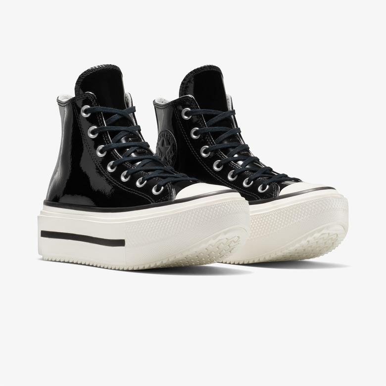 Converse Chuck Taylor All Star Lift Double Stack Platform Deri Kadın Siyah Sneaker