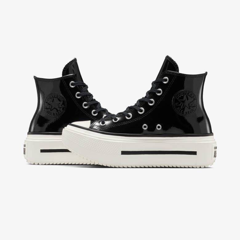 Converse Chuck Taylor All Star Lift Double Stack Platform Deri Kadın Siyah Sneaker