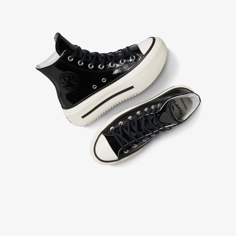 Converse Chuck Taylor All Star Lift Double Stack Platform Deri Kadın Siyah Sneaker