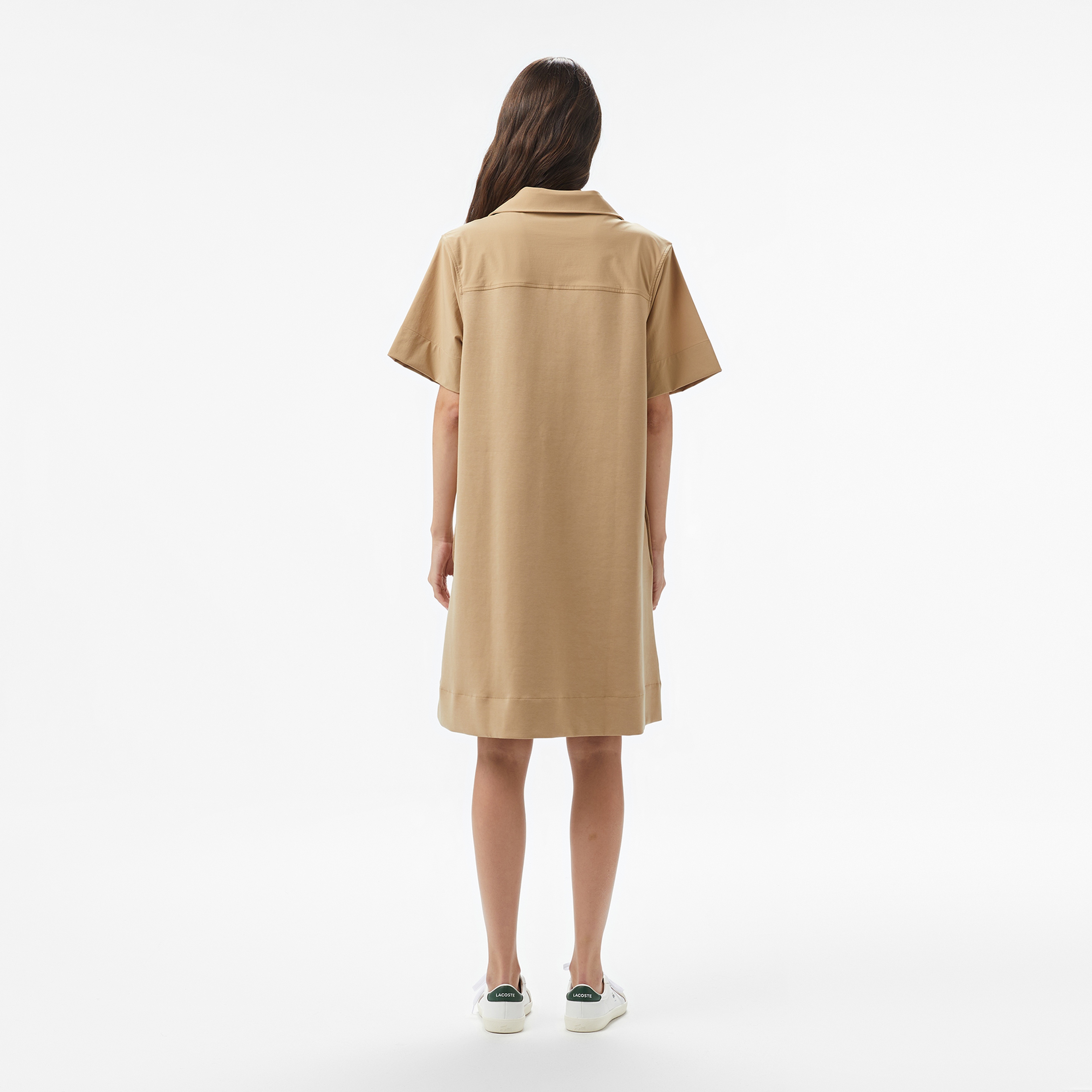 Kadın Relaxed Fit Kısa Kollu Polo Yaka Bej Elbise