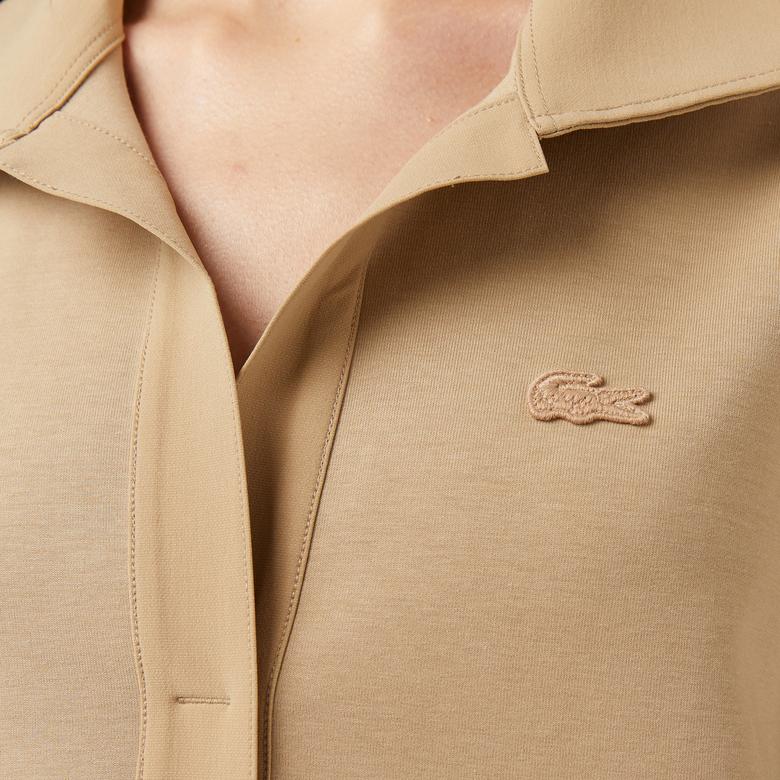 Kadın Relaxed Fit Kısa Kollu Polo Yaka Bej Elbise