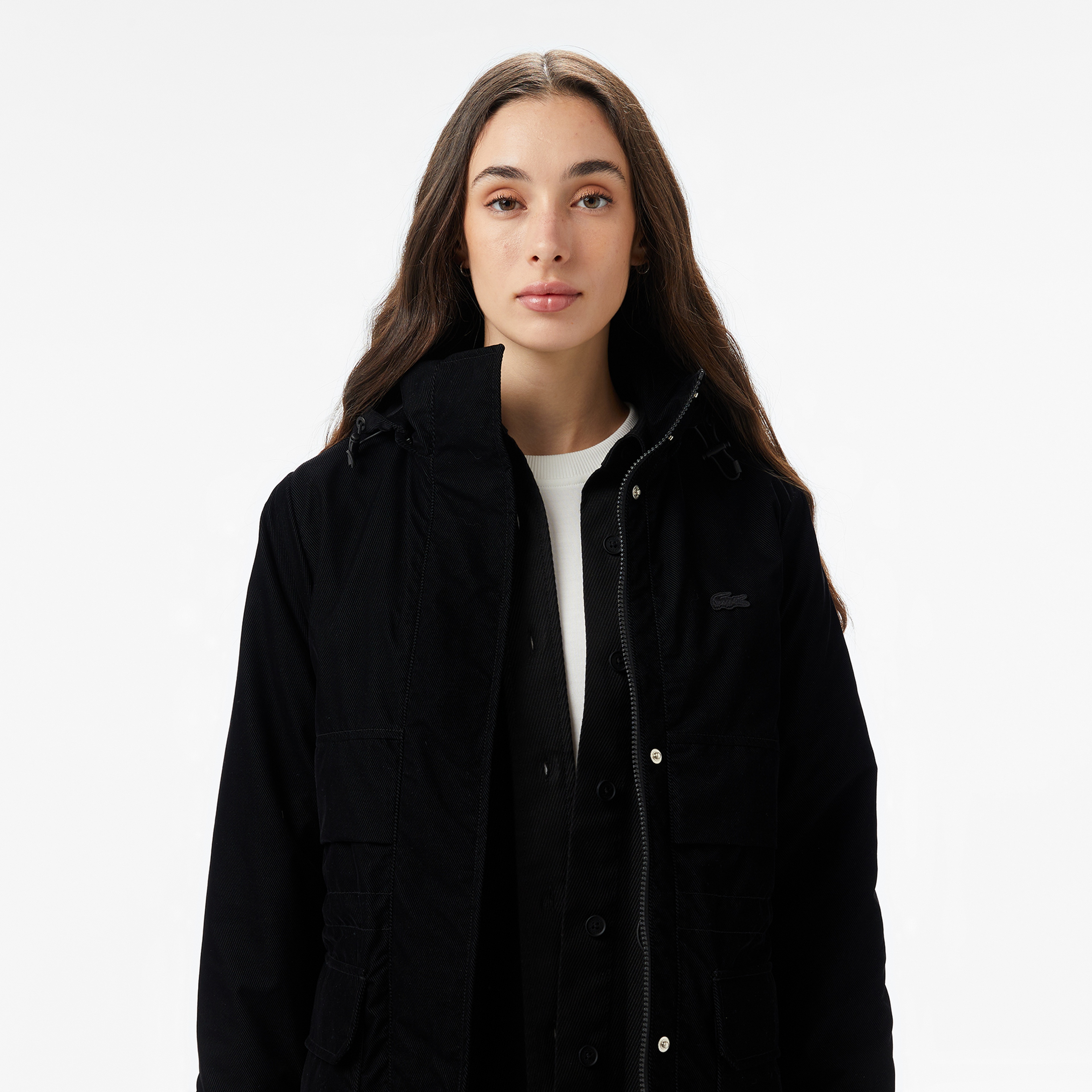 Lacoste Kadın Kapüşonlu Siyah Mont