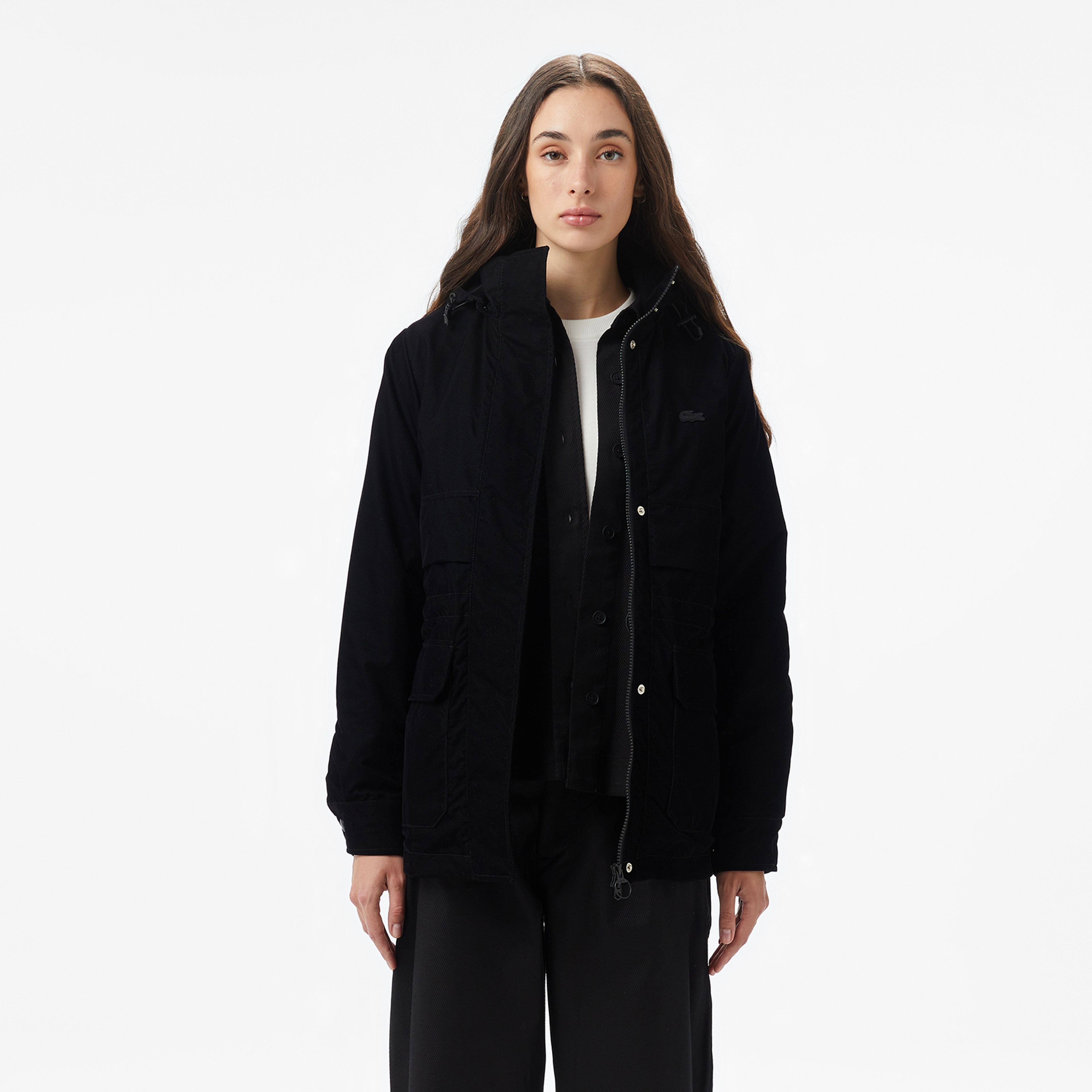 Lacoste Kadın Kapüşonlu Siyah Mont