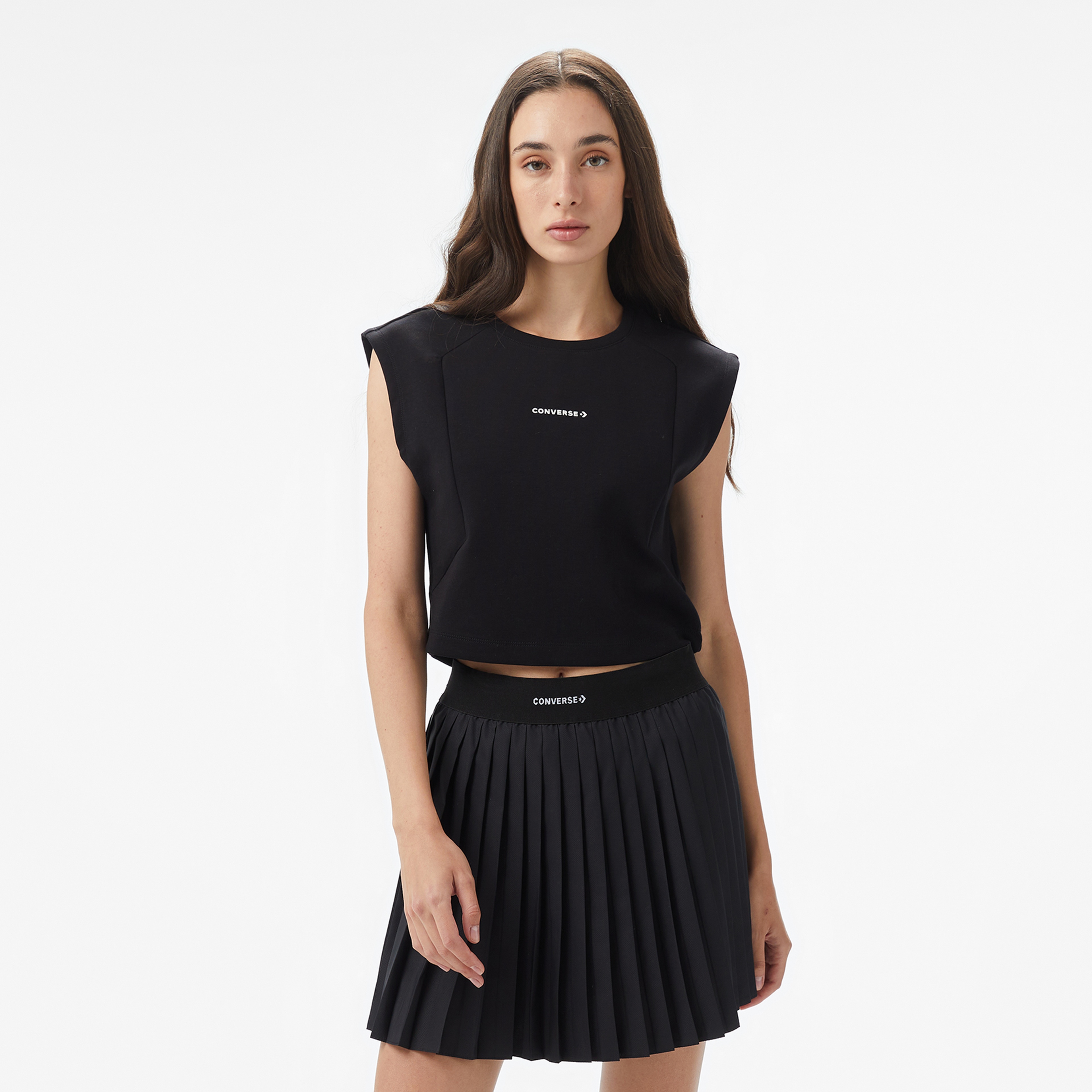 Converse Star Chevron Baskılı Kadın Siyah T-Shirt