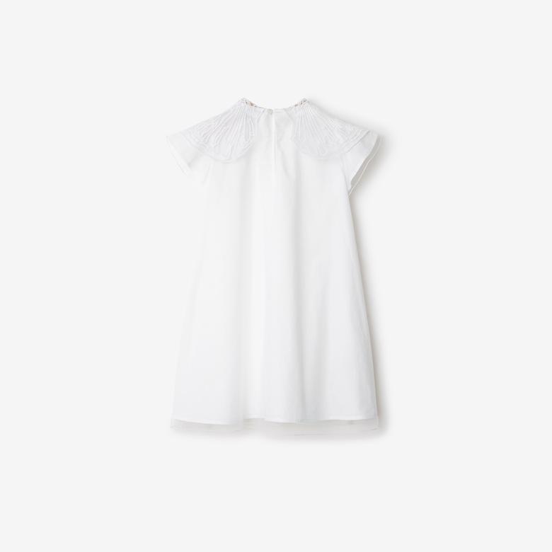 Burberry Shelly Tulle Collar Cotton Çocuk Beyaz Elbise