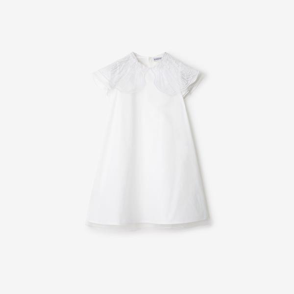Burberry Shelly Tulle Collar Cotton Çocuk Beyaz Elbise