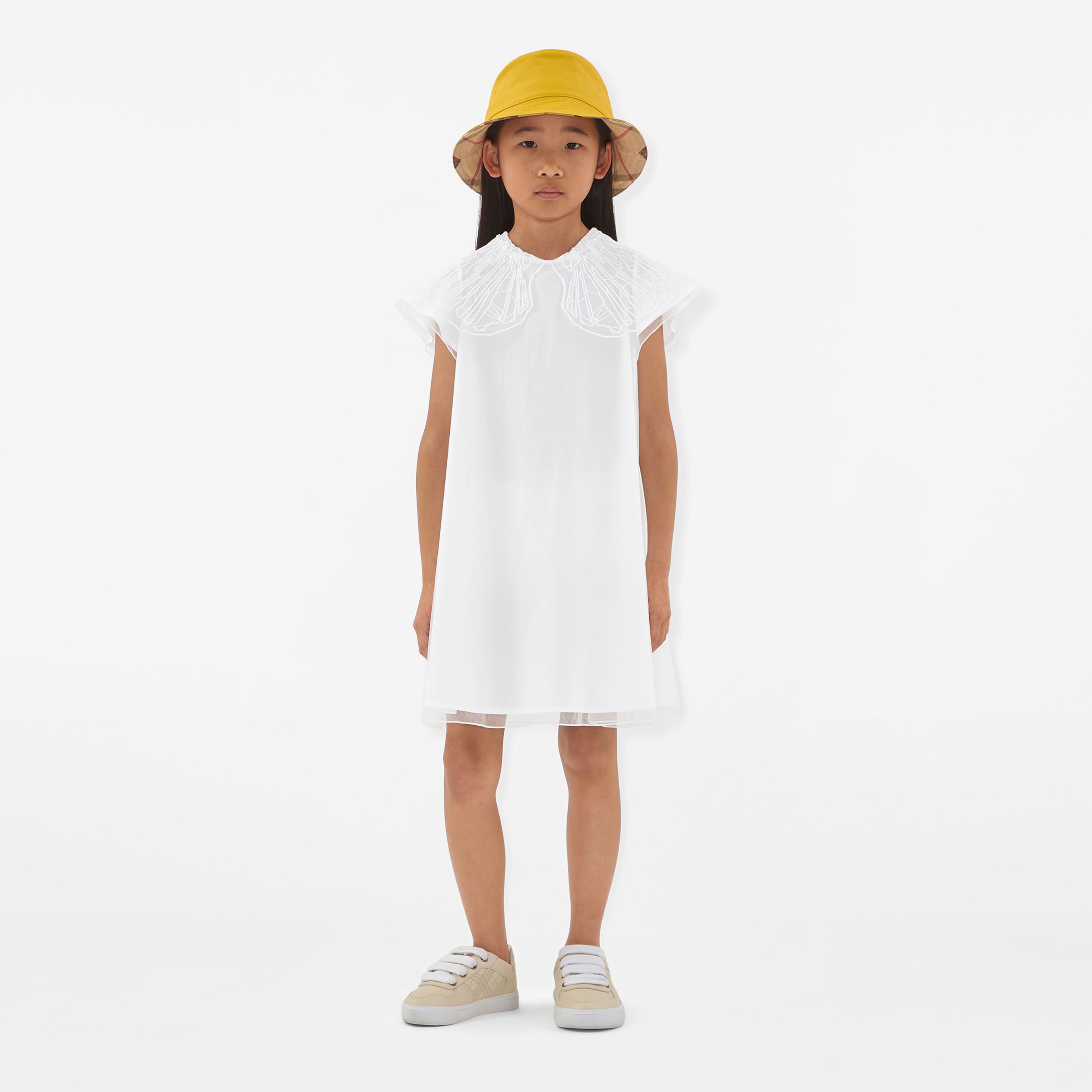 Burberry Shelly Tulle Collar Cotton Çocuk Beyaz Elbise