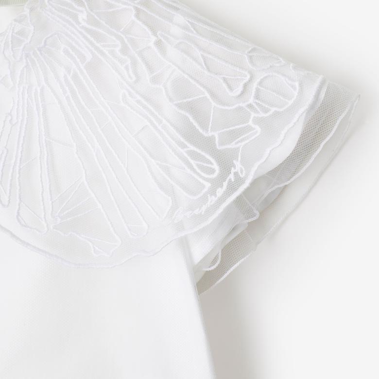 Burberry Shelly Tulle Collar Cotton Çocuk Beyaz Elbise