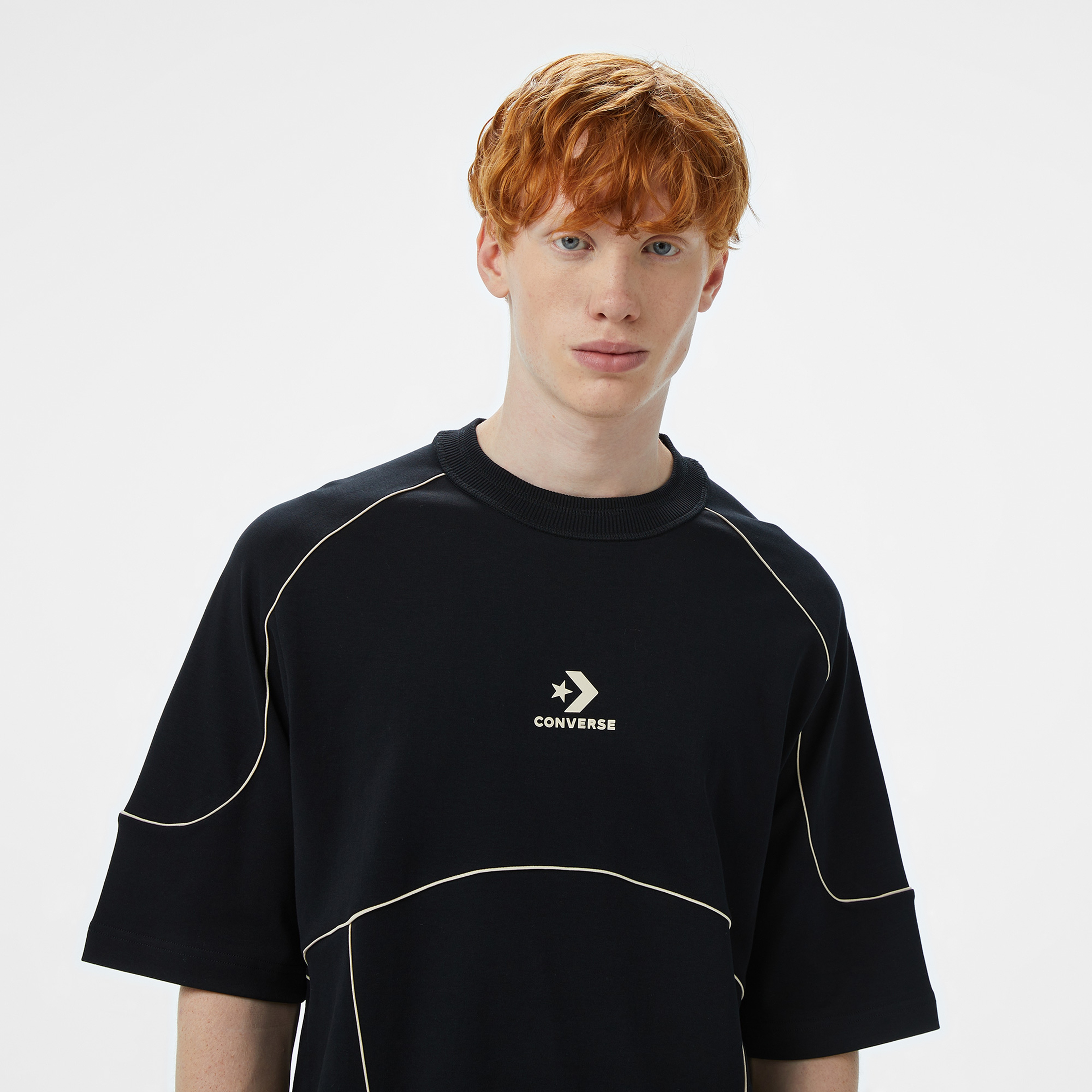 Converse Star Chevron Baskılı Erkek Oversize Fit Siyah T-Shirt