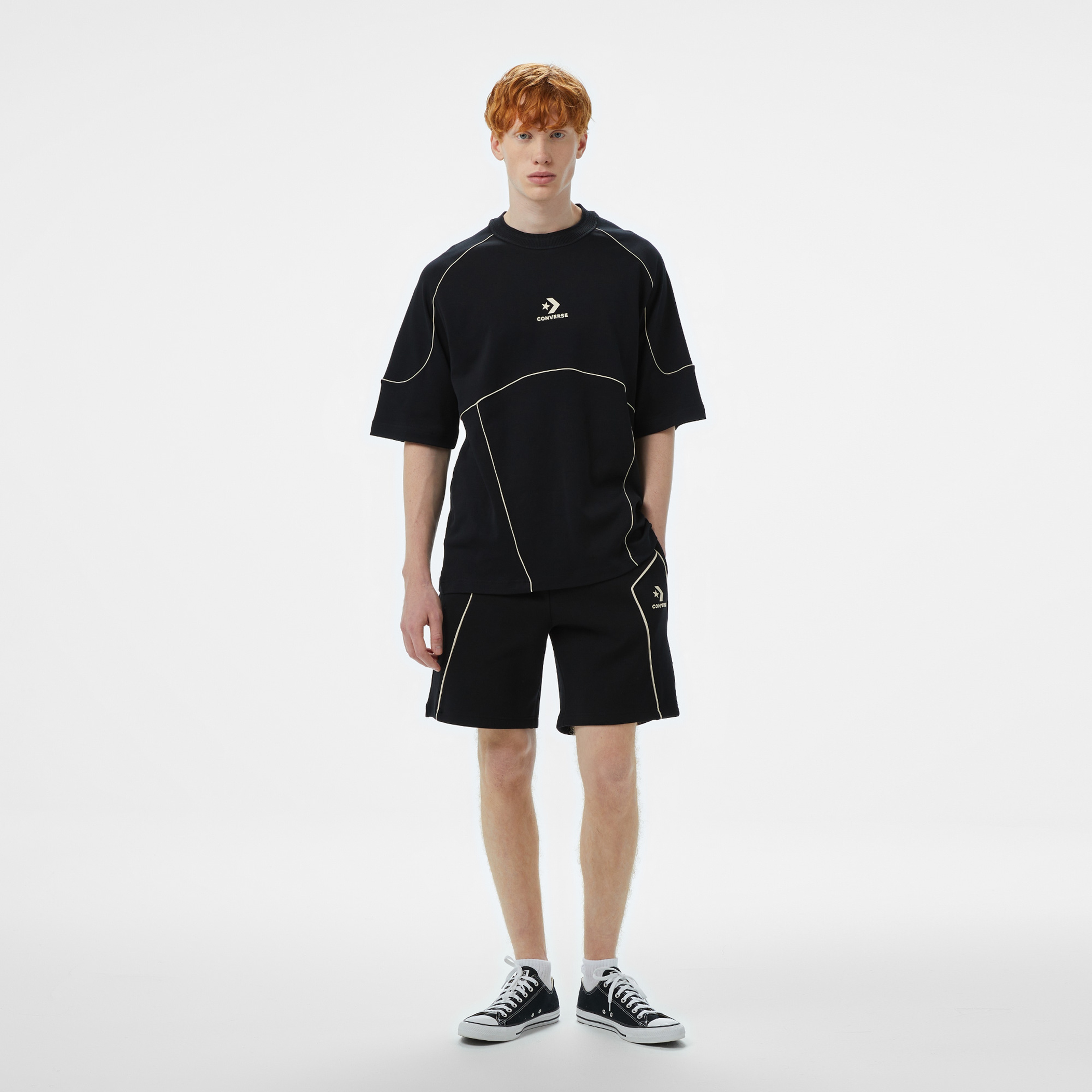 Converse Star Chevron Baskılı Erkek Oversize Fit Siyah T-Shirt