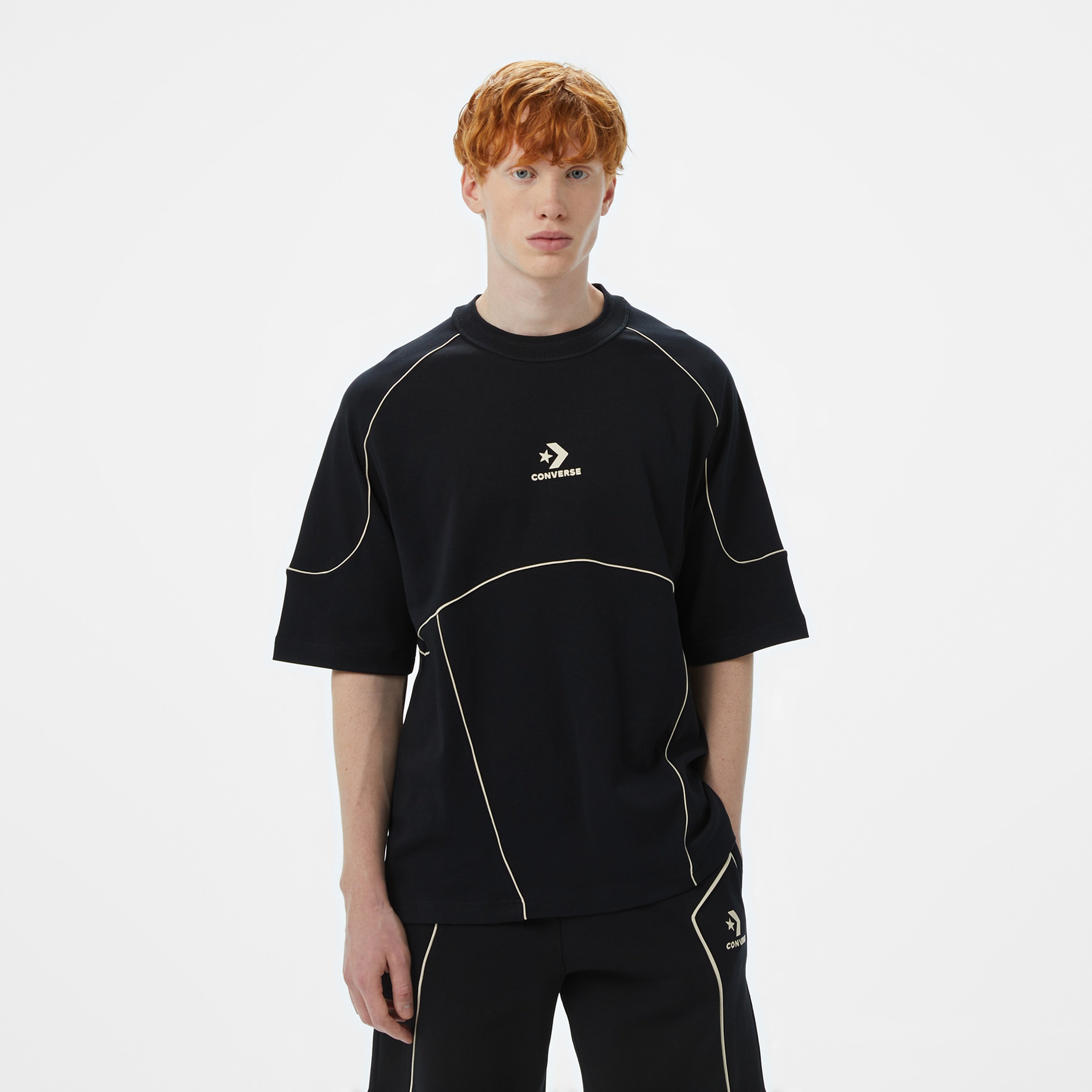 Converse Star Chevron Baskılı Erkek Oversize Fit Siyah T-Shirt