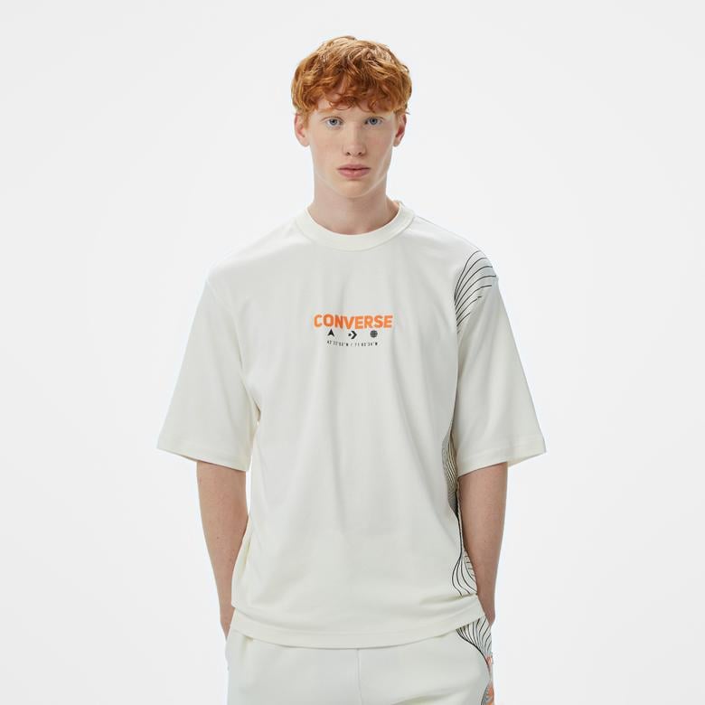 Converse Star Chevron Baskılı Erkek Oversize Fit Krem T-Shirt