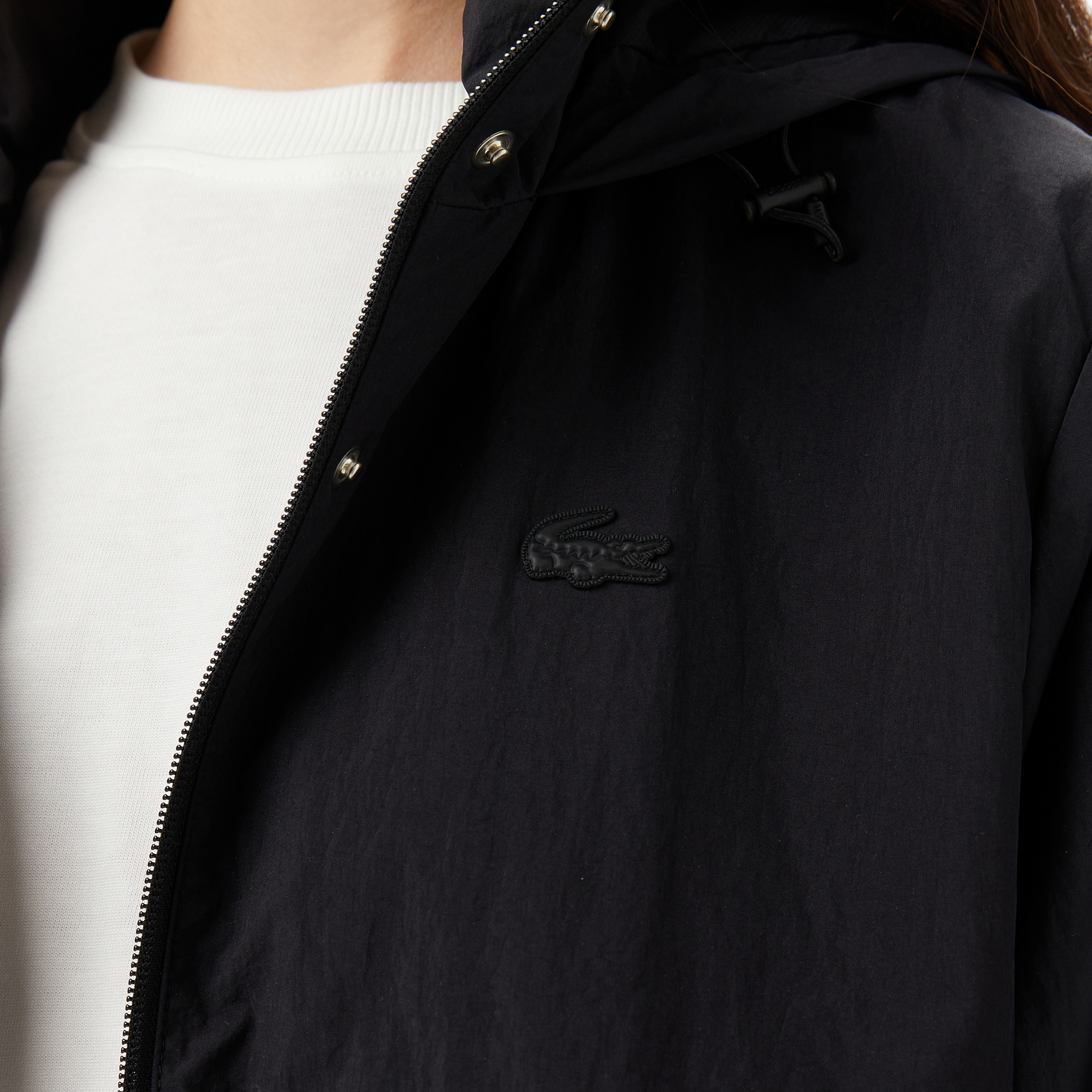 Lacoste Kadın Kapüşonlu Siyah Mont