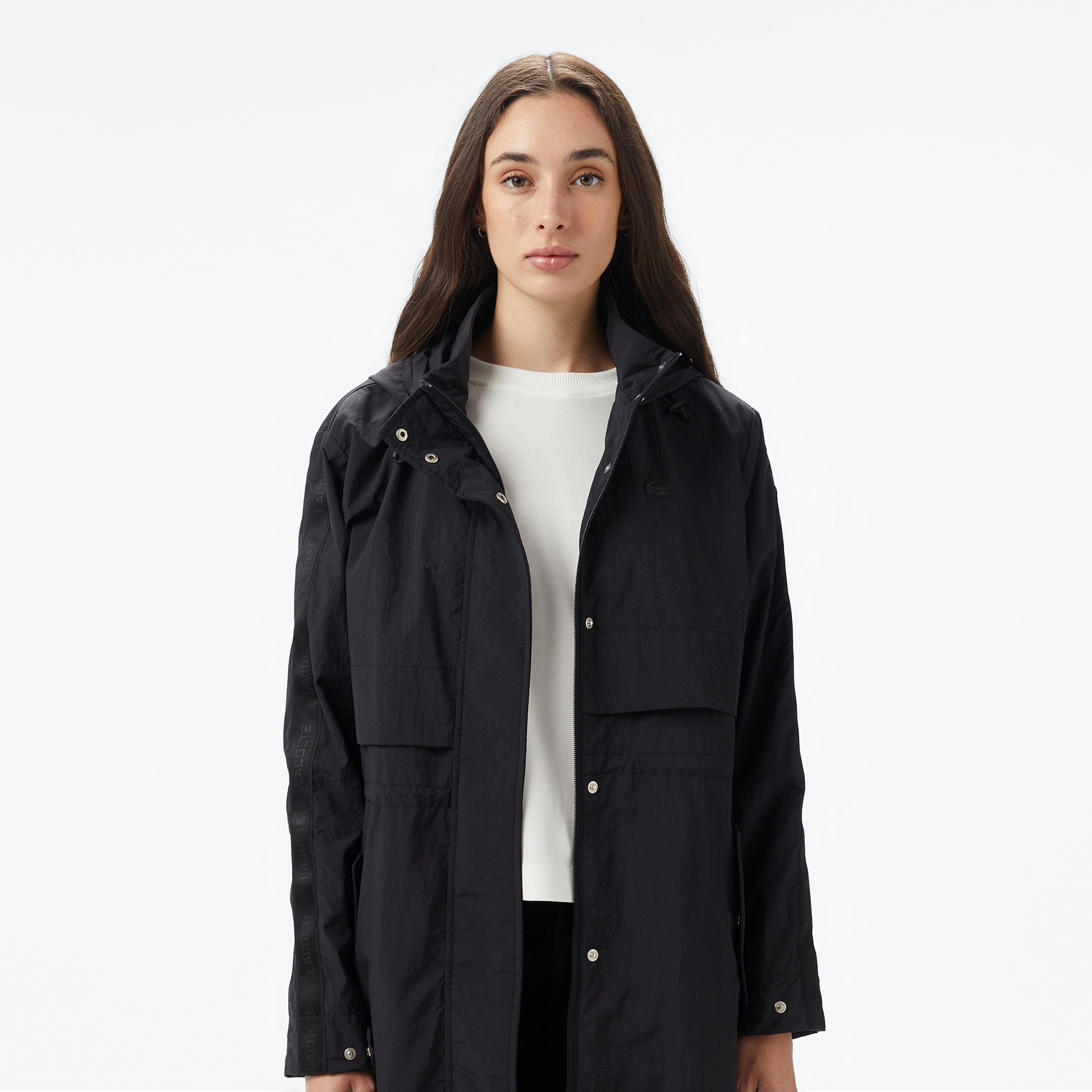 Lacoste Kadın Kapüşonlu Siyah Mont