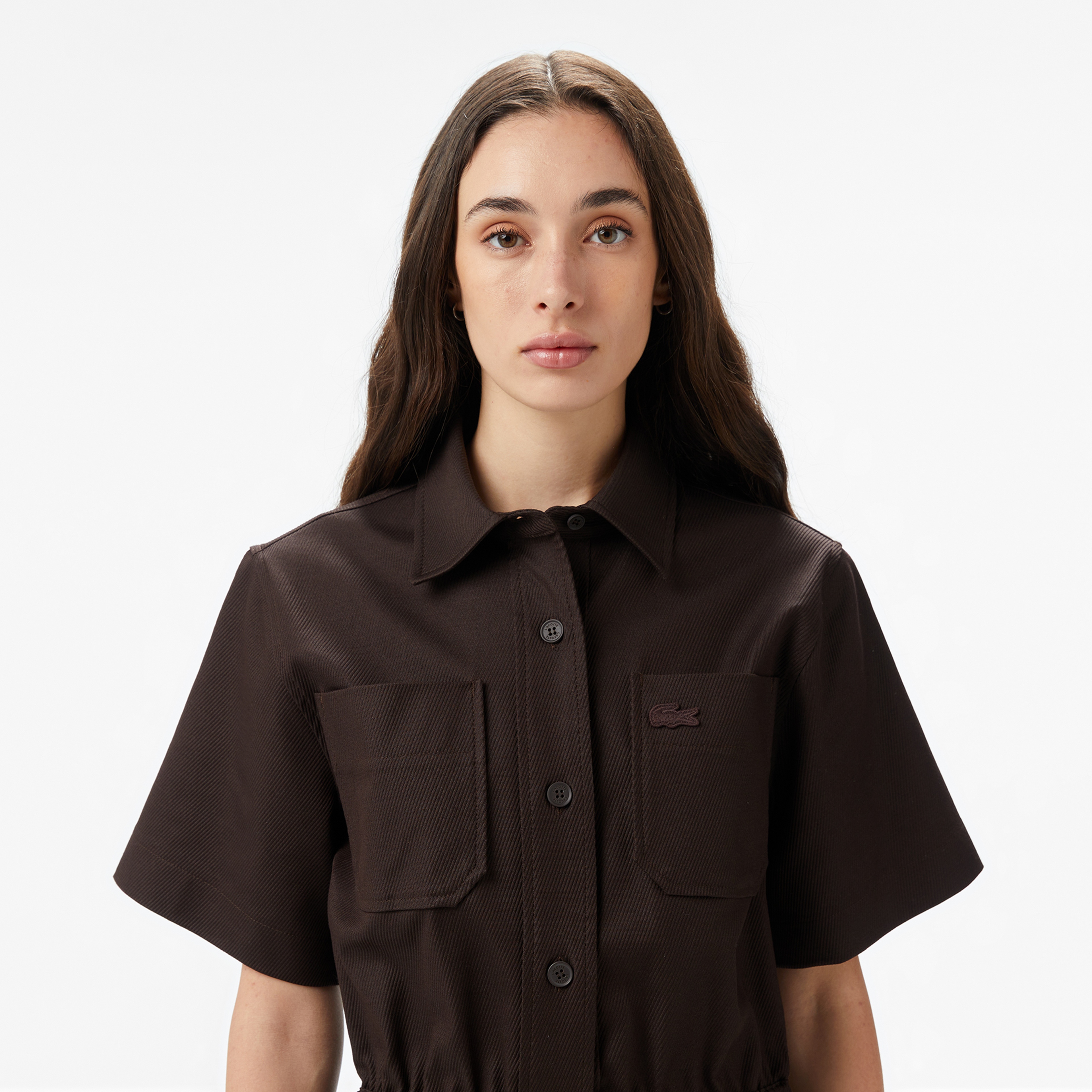 Lacoste Kadın Classic Fit Kısa Kollu Kahverengi Elbise