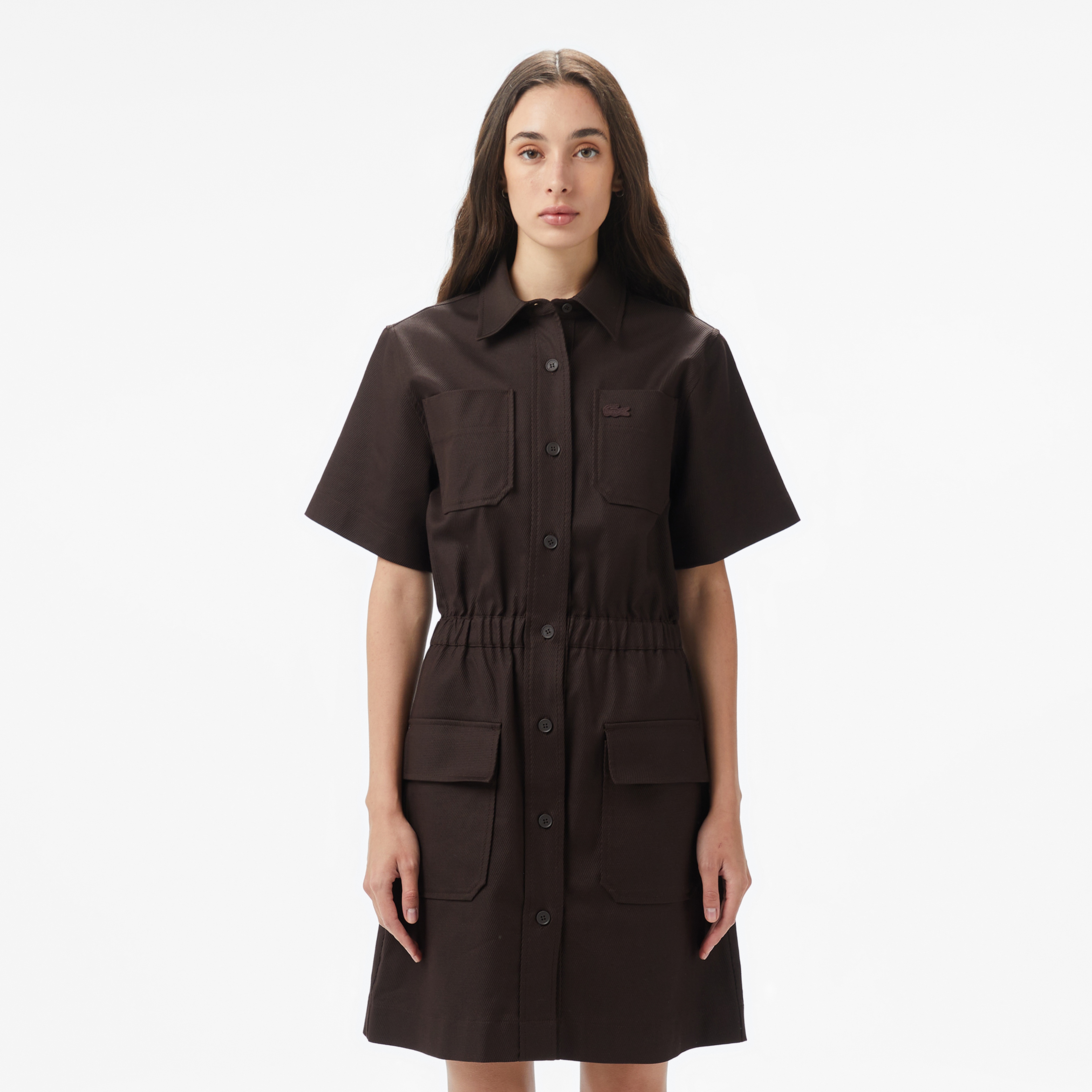 Lacoste Kadın Classic Fit Kısa Kollu Kahverengi Elbise