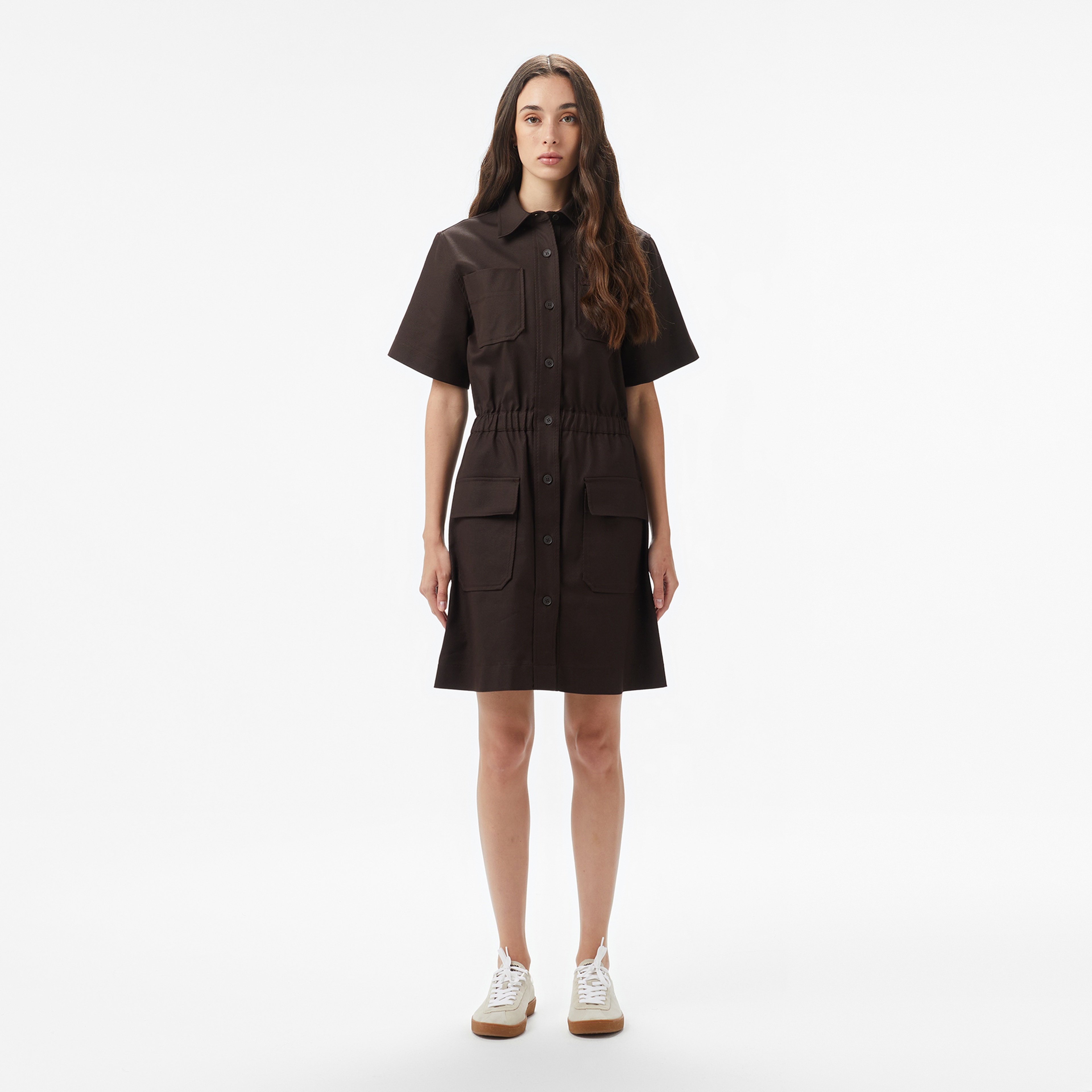 Lacoste Kadın Classic Fit Kısa Kollu Kahverengi Elbise