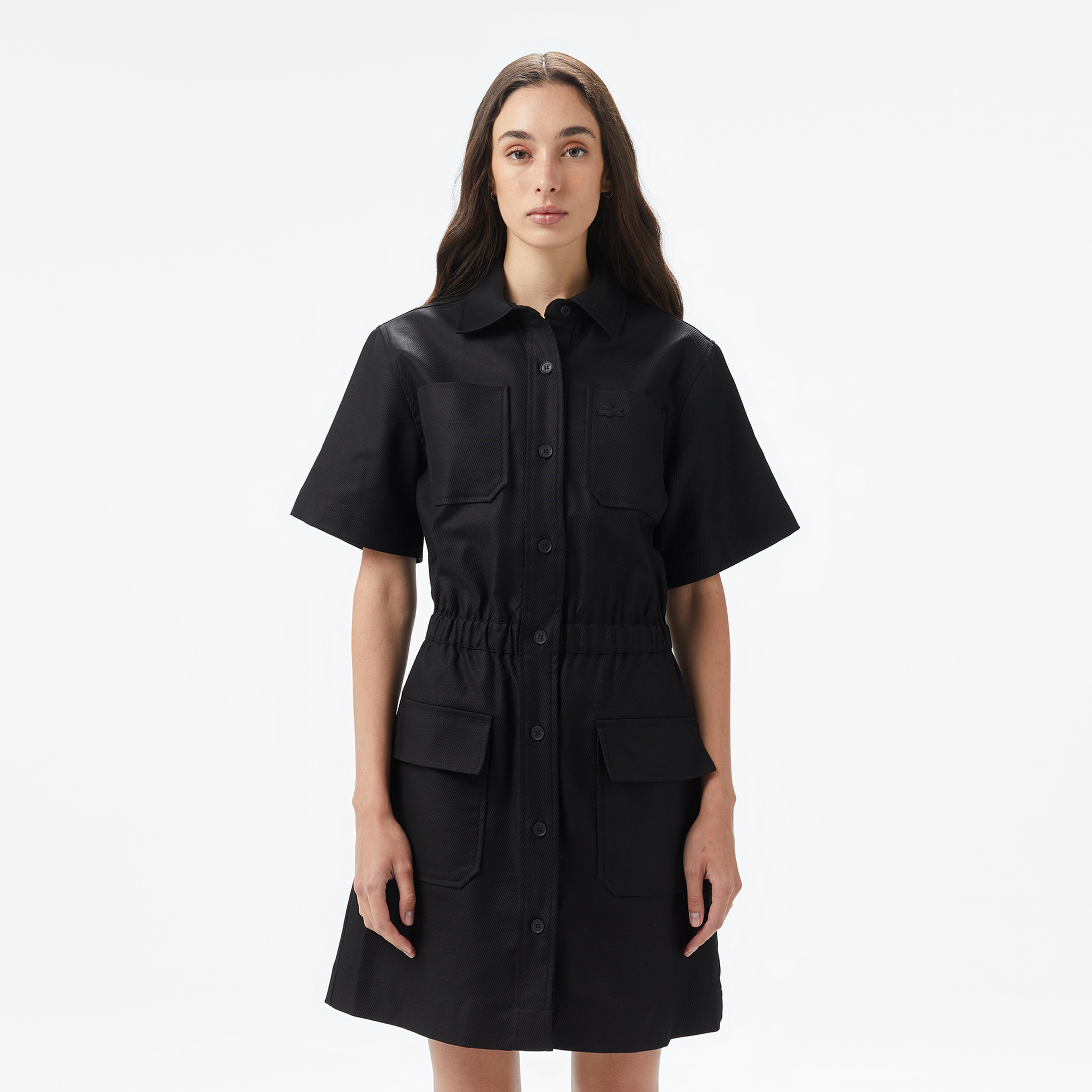 Lacoste Kadın Classic Fit Kısa Kollu Siyah Elbise