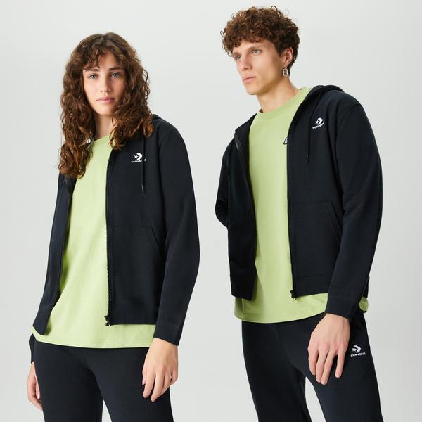 Converse Unisex Siyah Fermuarlı Hoodie