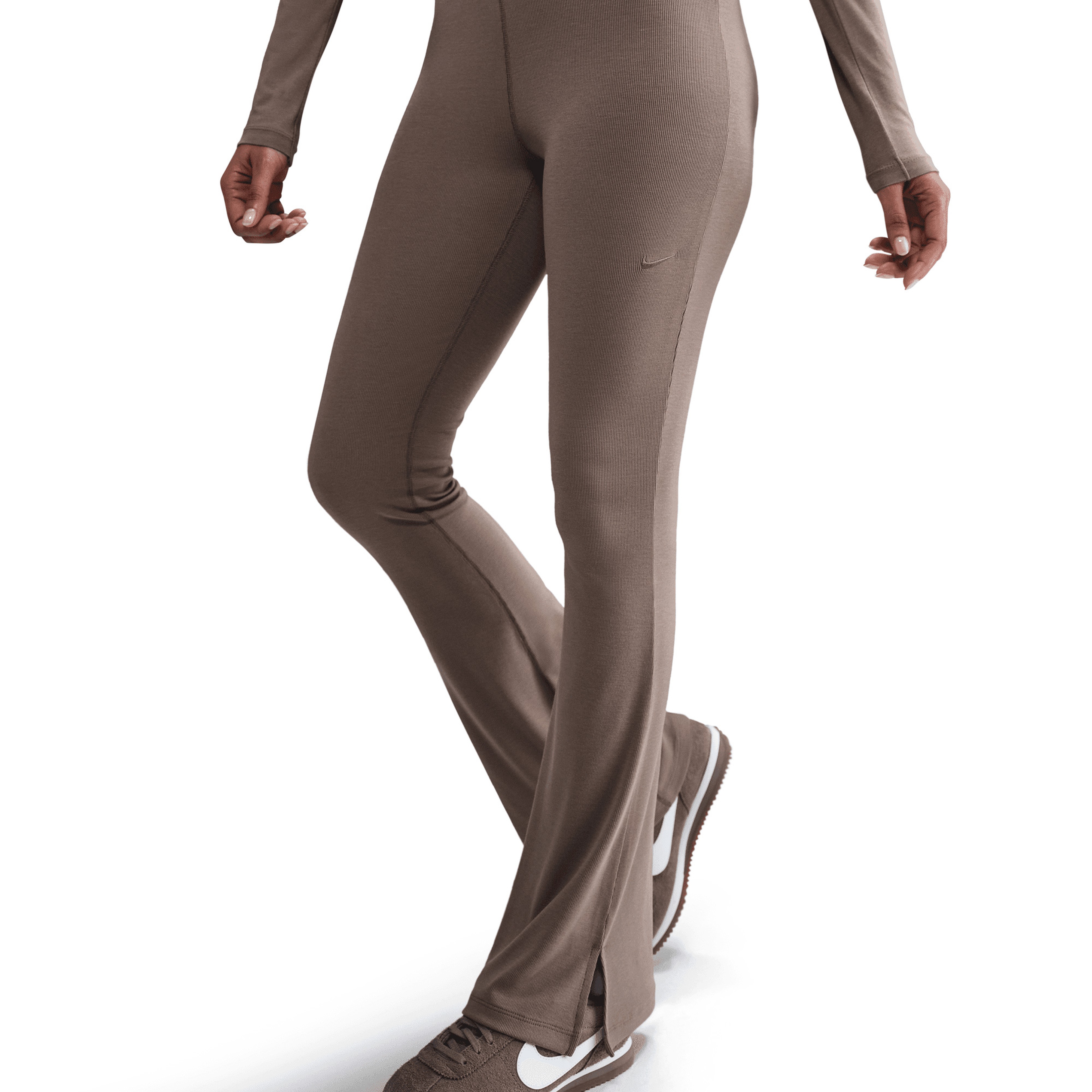 Nike Sportswear Chill Knit Mini Fitilli Kadın Kahverengi Tayt