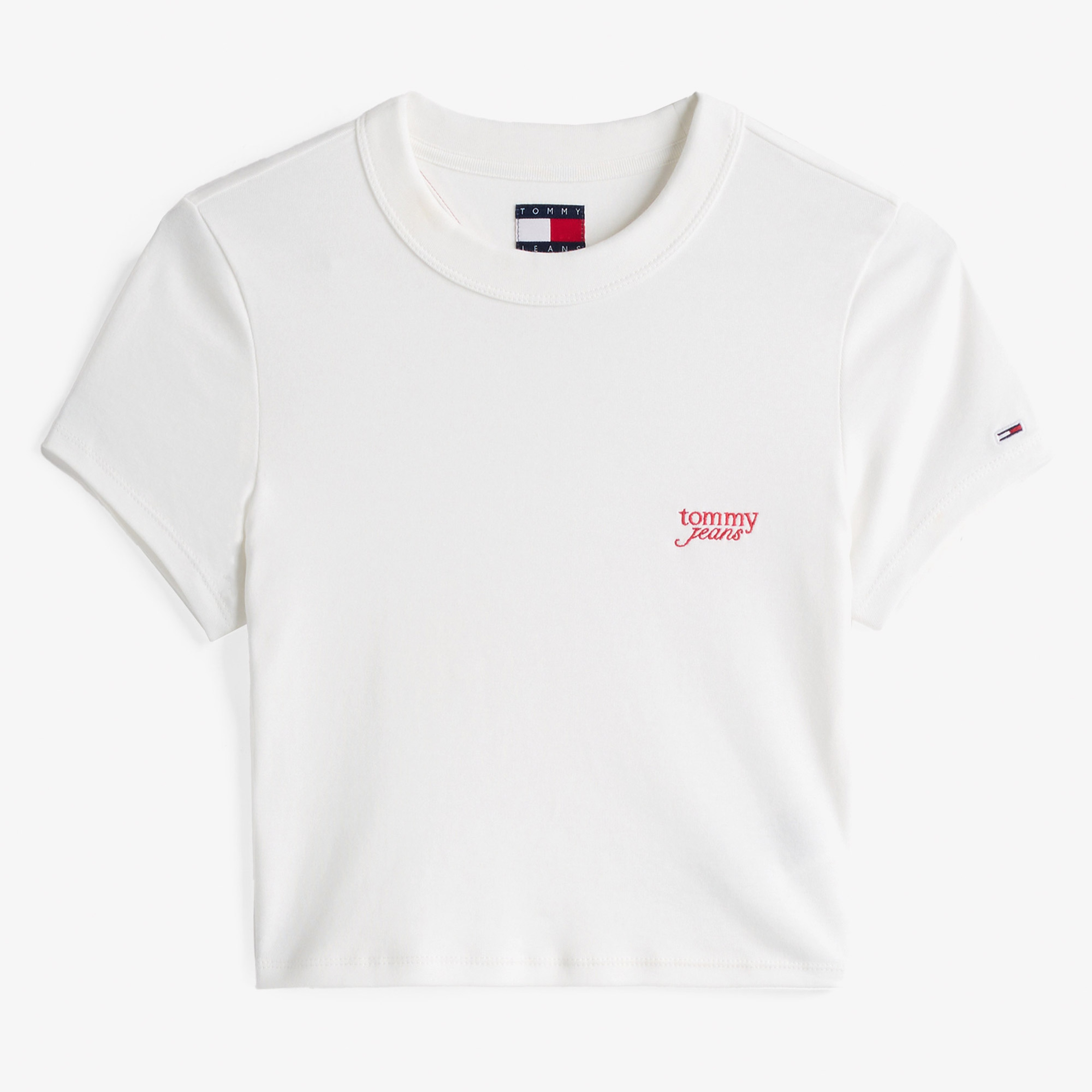 Tommy Jeans Slim Cropped Script Kadın Beyaz T-Shirt