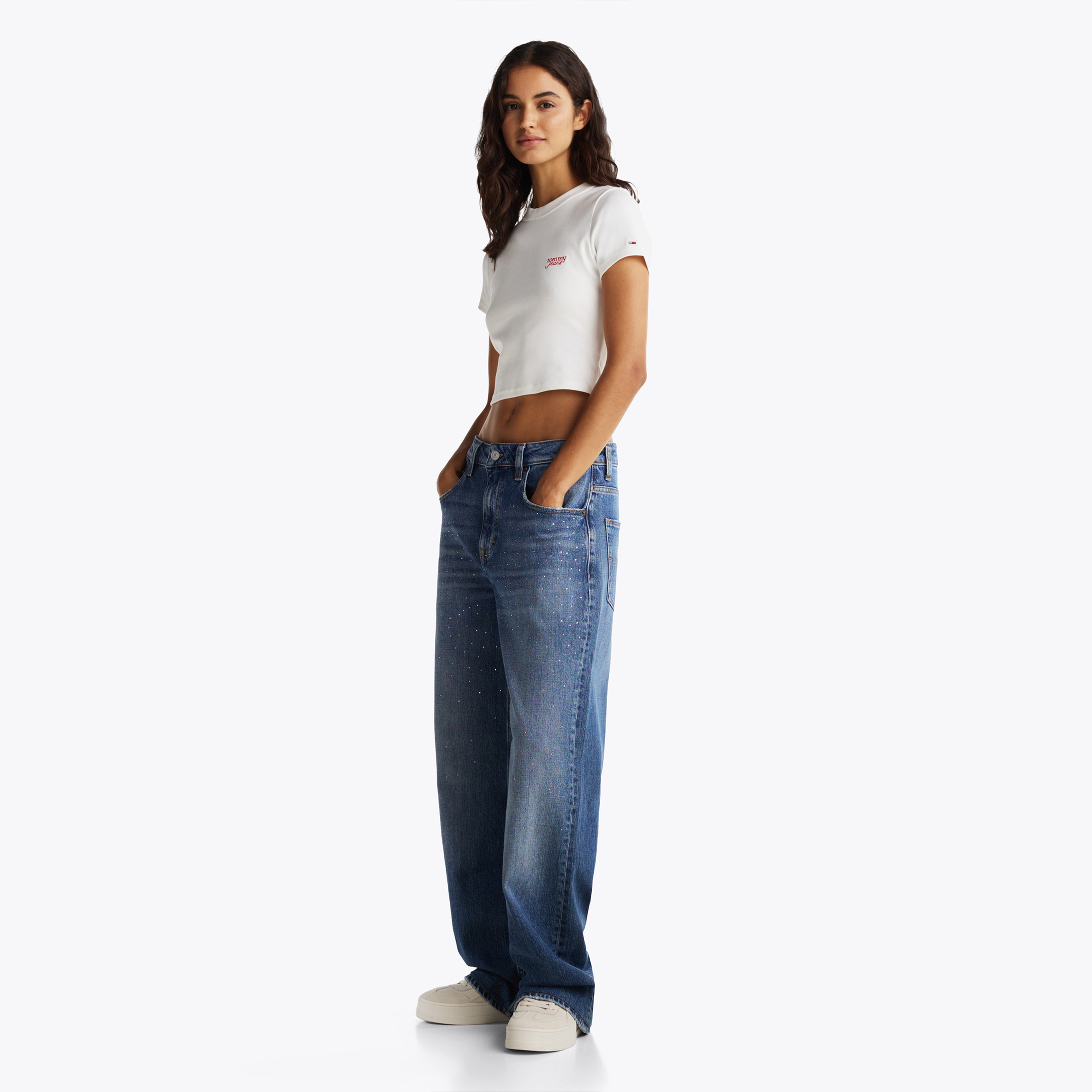 Tommy Jeans Slim Cropped Script Kadın Beyaz T-Shirt