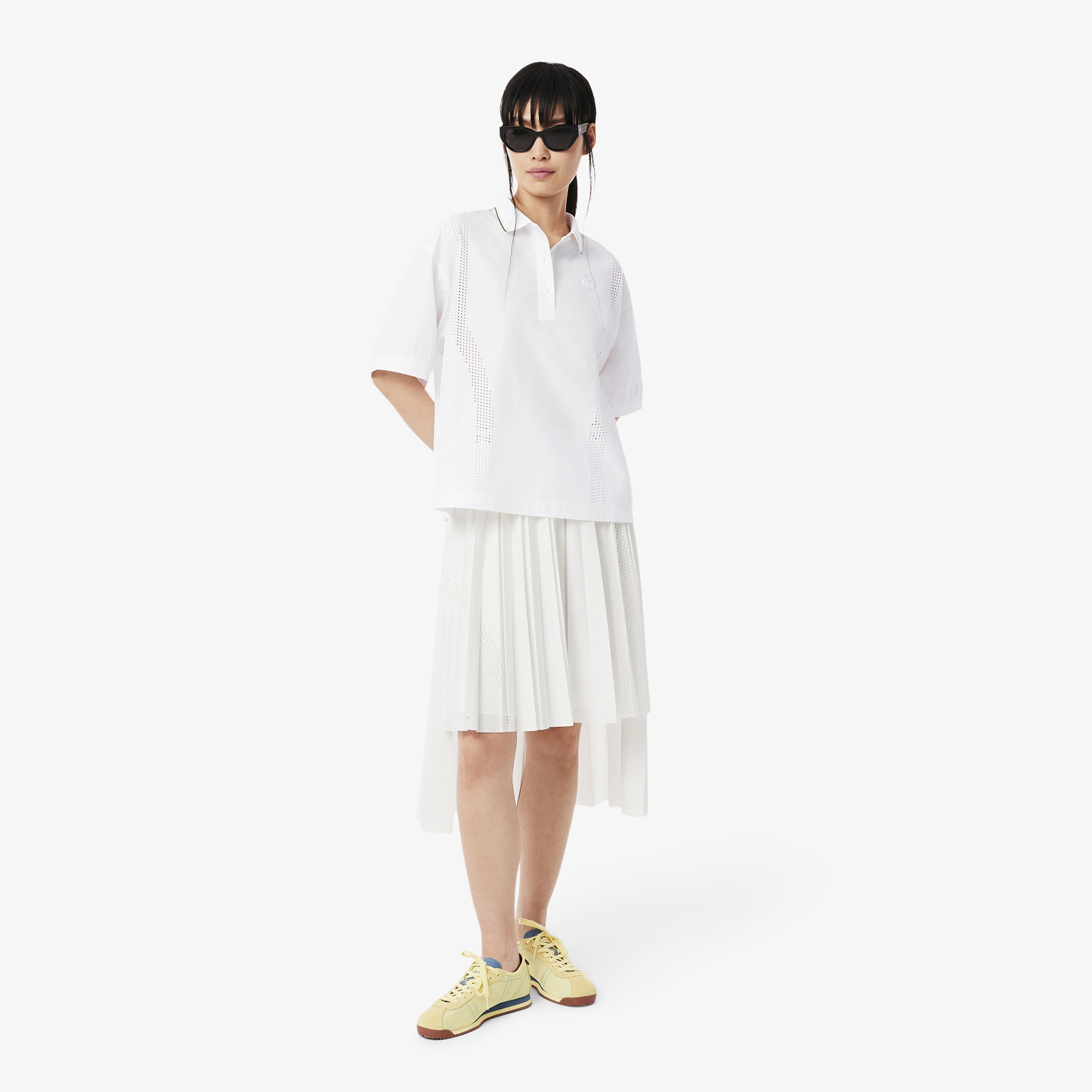 Kadın Oversize Fit Kısa Kollu Beyaz Polo