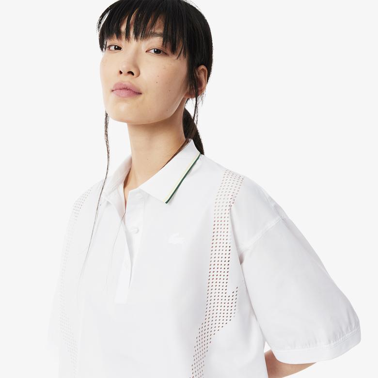 Kadın Oversize Fit Kısa Kollu Beyaz Polo