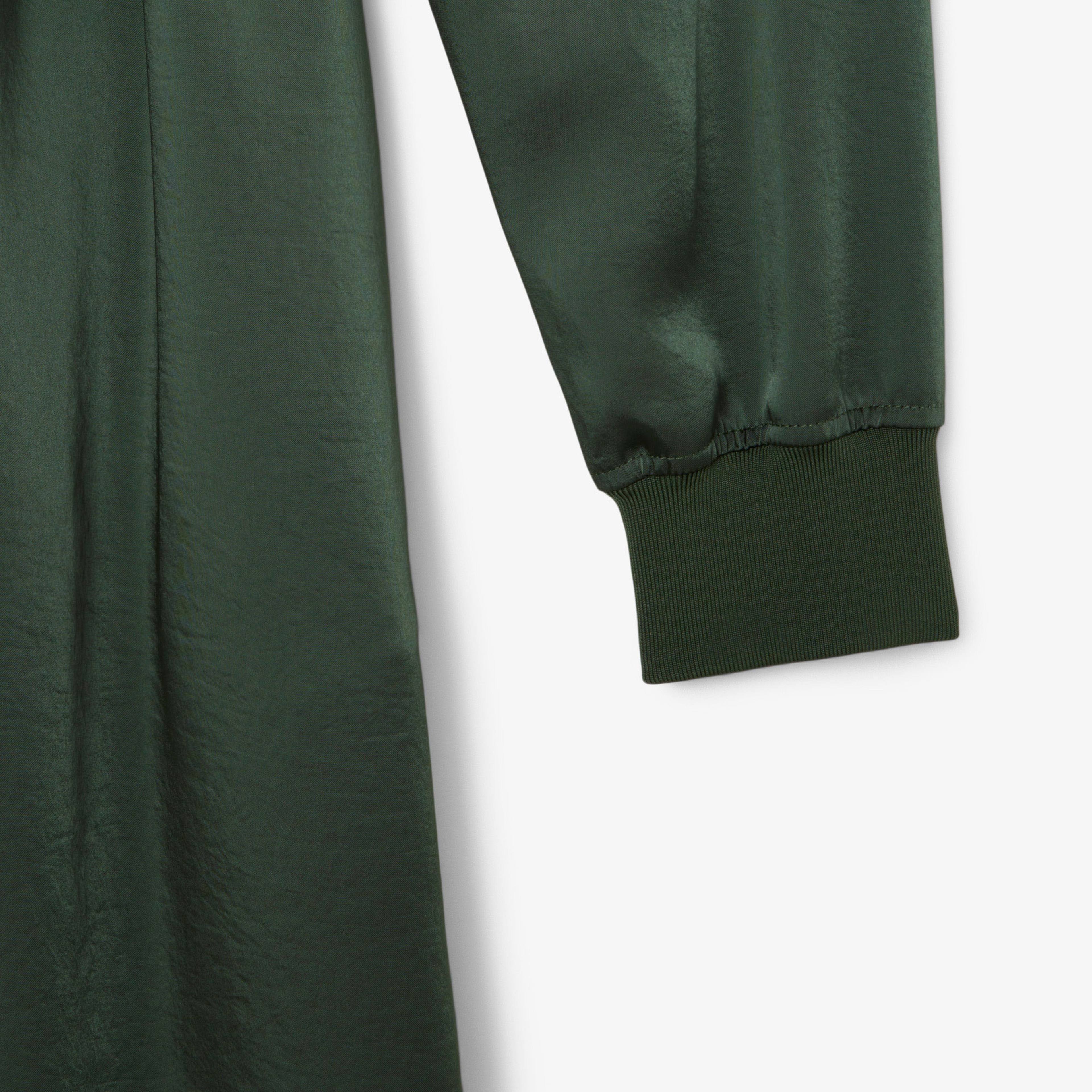 Kadın Relaxed Fit Uzun Kollu Yarım Fermuarlı Koyu Yeşil Elbise