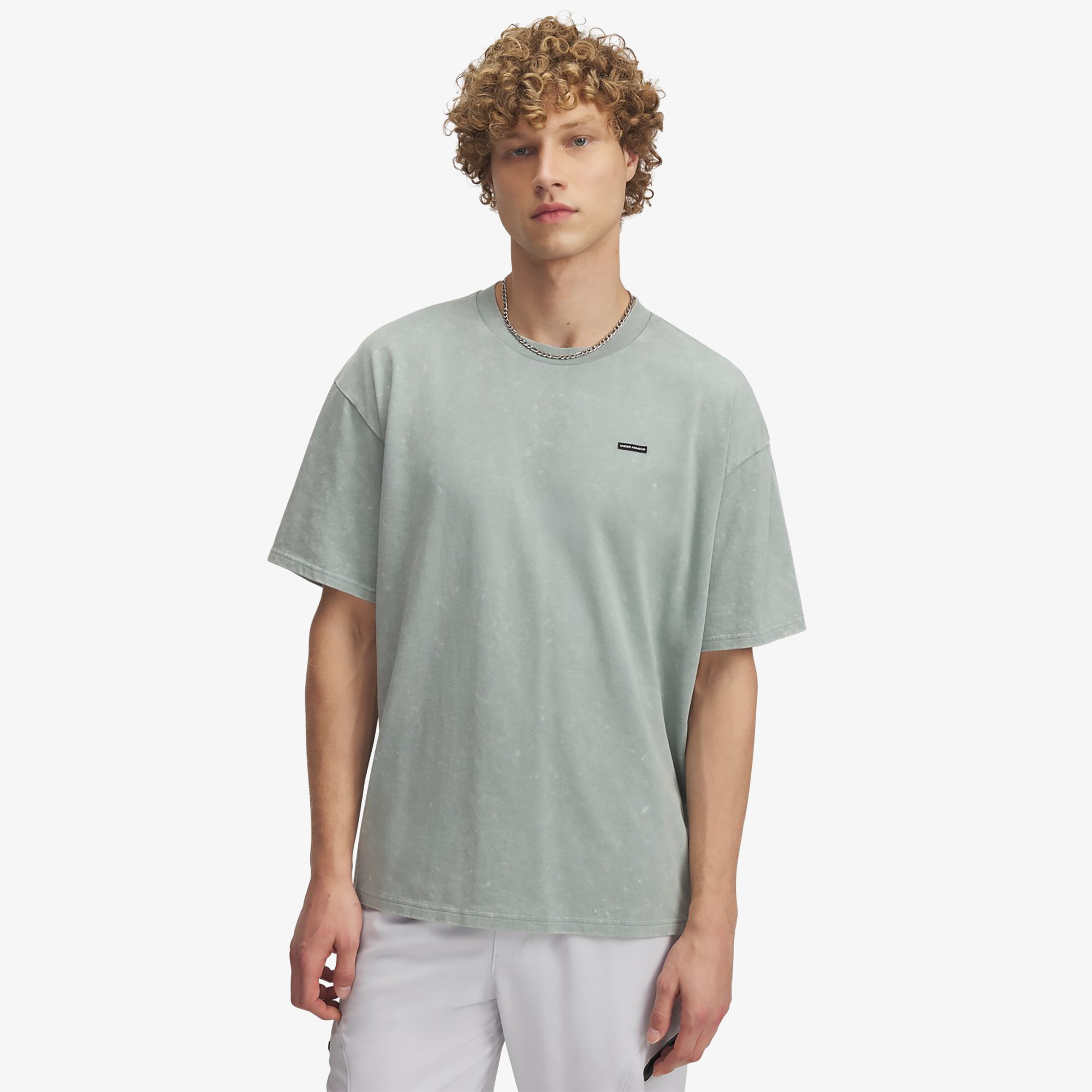 Under Armour Heavyweight Oversized Logo Erkek Gri T-Shirt